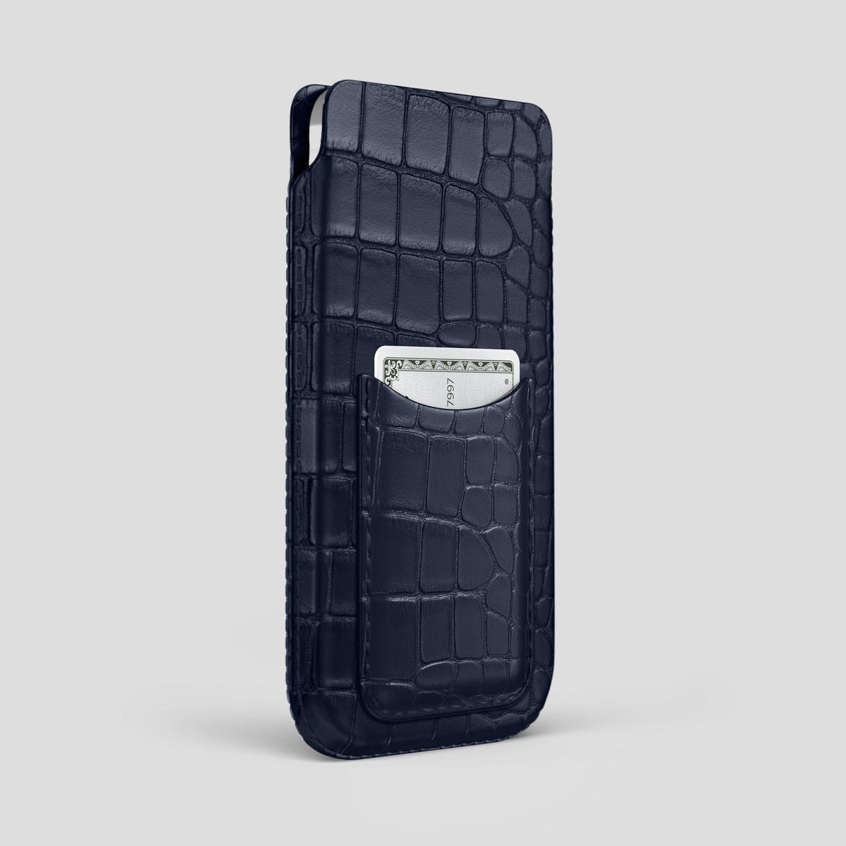 Navy Blue iPhone 15 Pro Max Pouch Card Case Alligator -2 | Navy-Blue