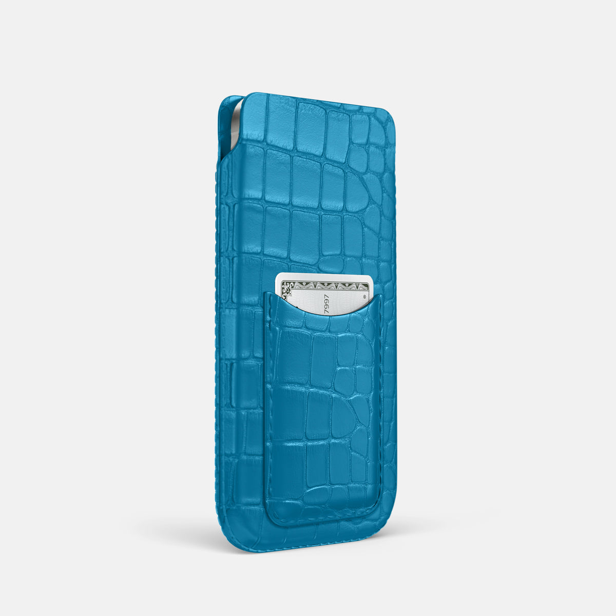 Curaçao-Blue iPhone 16 Pro Pouch Card Case Alligator -2 | Curaçao-Blue