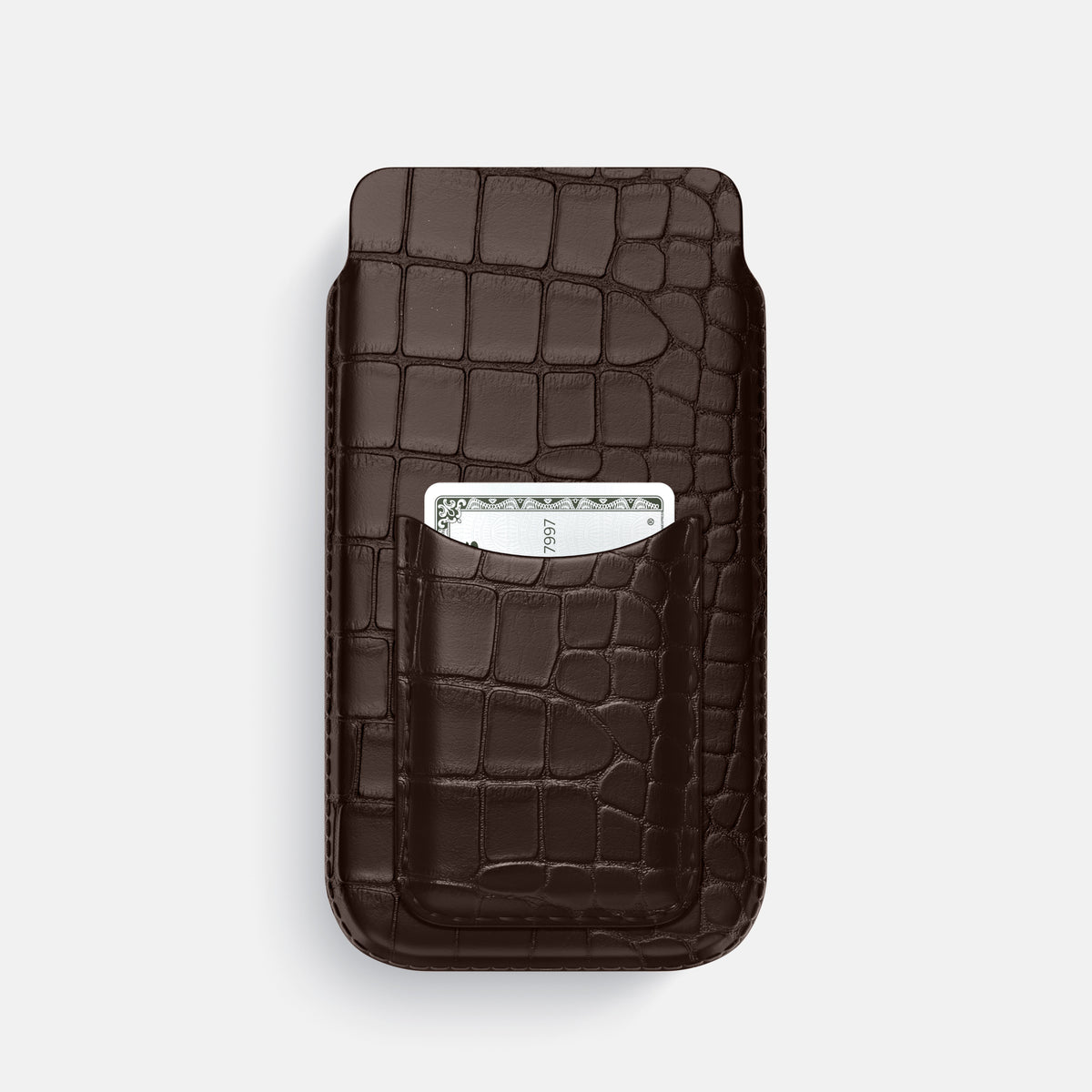Dark Brown iPhone 16 Pro Pouch Card Case Alligator -1 | Dark-Brown