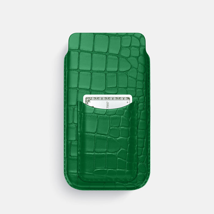 Forest-Green iPhone 16 Pro Pouch Card Case Alligator -1 | Forest-Green