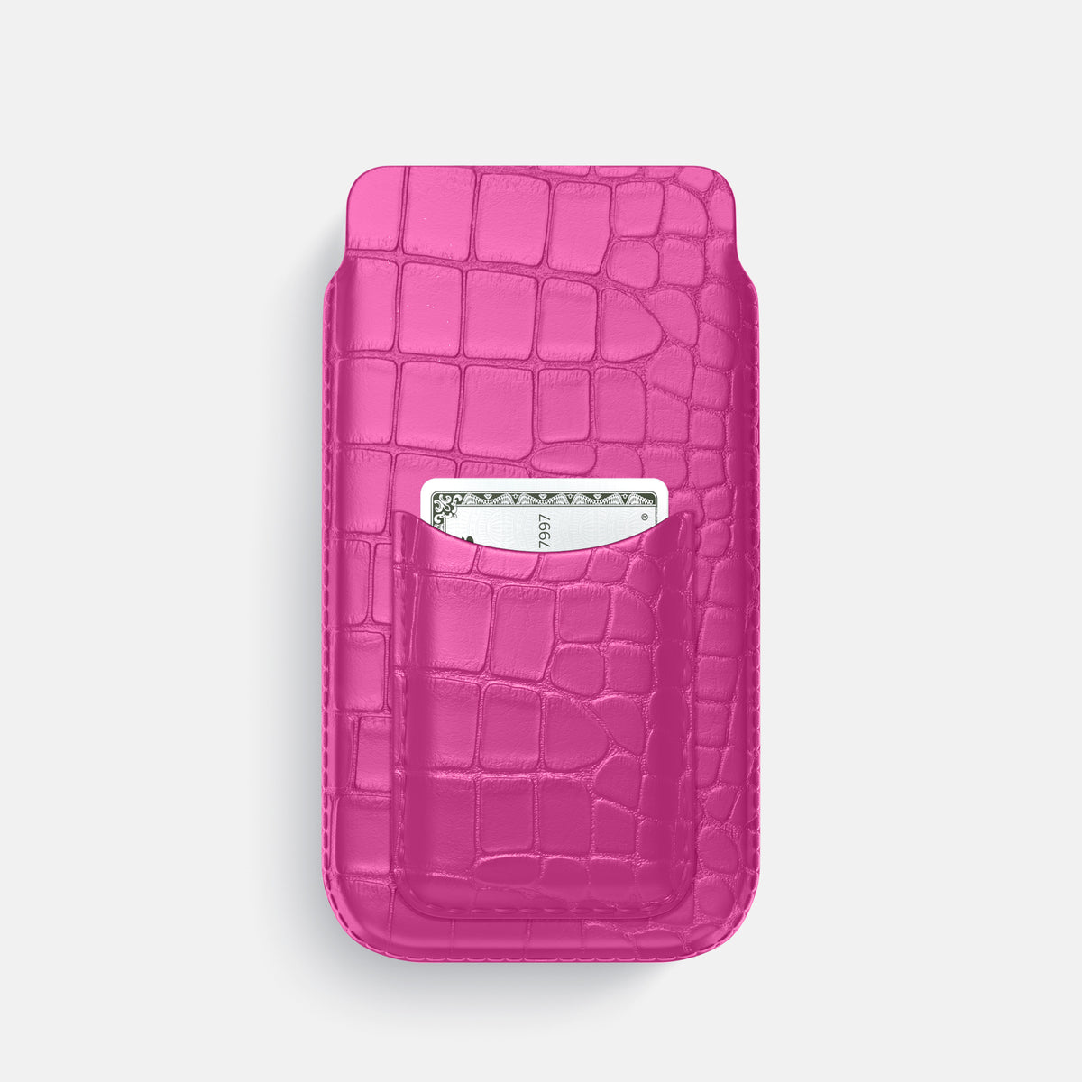 Fuchsia iPhone 16 Pro Pouch Card Case Alligator -1 | Fuchsia