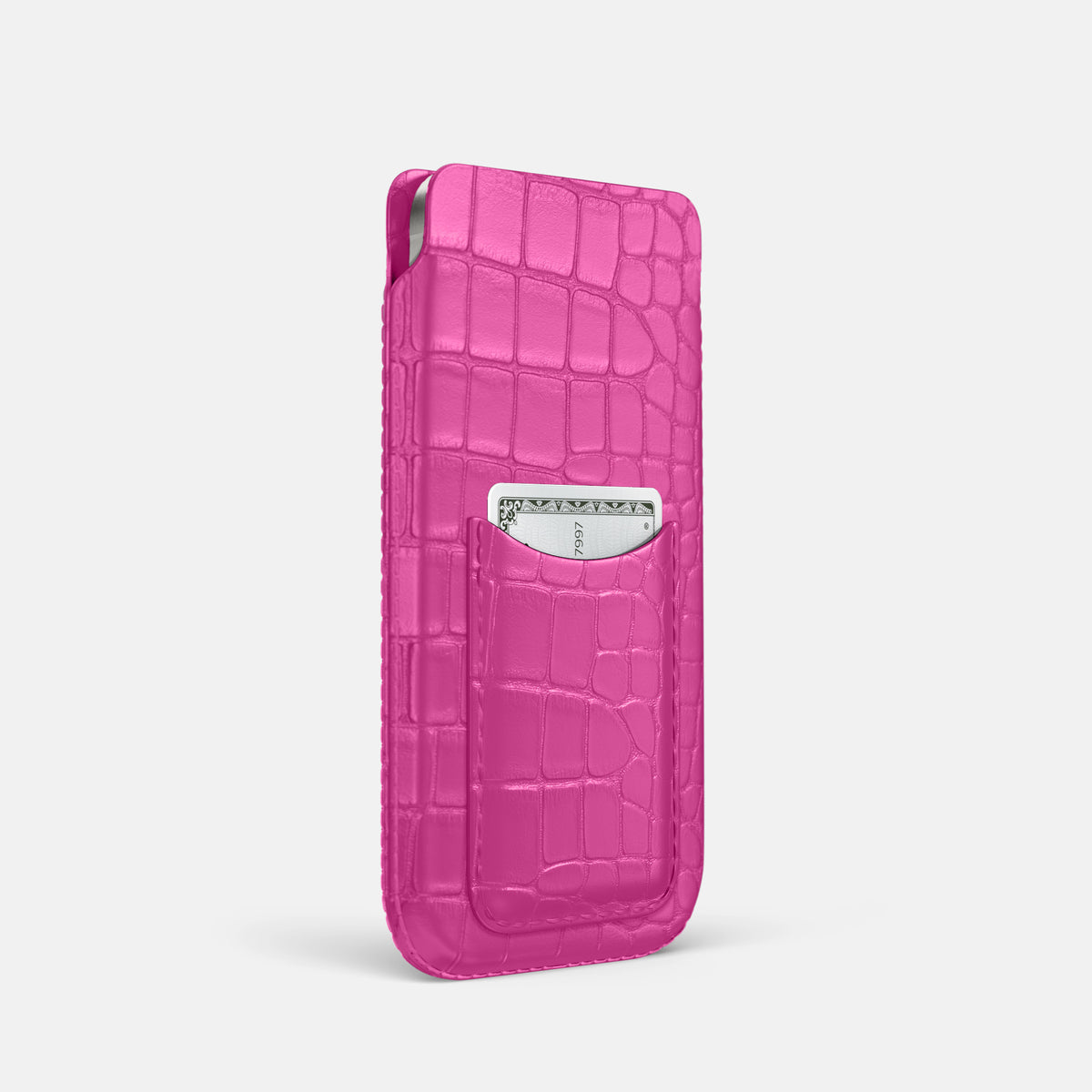 Fuchsia iPhone 16 Pro Pouch Card Case Alligator -2 | Fuchsia