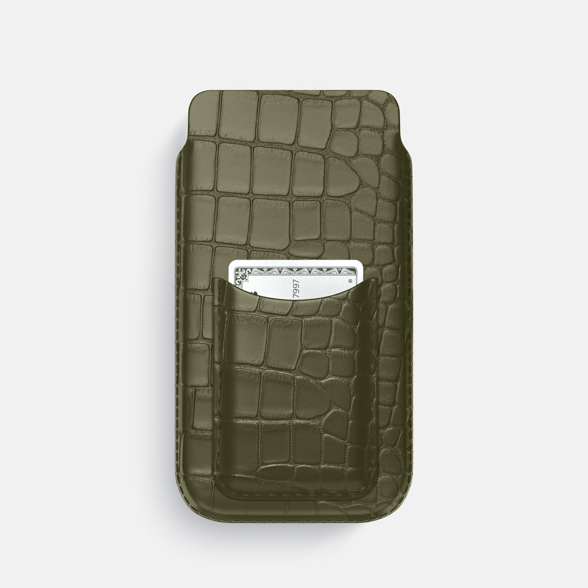 Kaki-Green iPhone 16 Pro Pouch Card Case Alligator -1 | Kaki-Green
