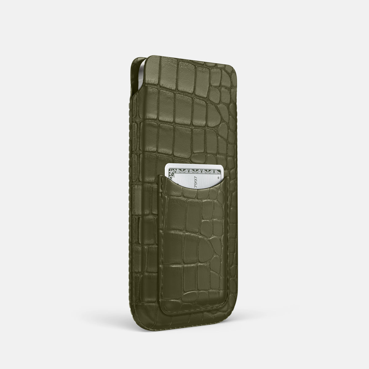 Kaki-Green iPhone 16 Pro Pouch Card Case Alligator -2 | Kaki-Green