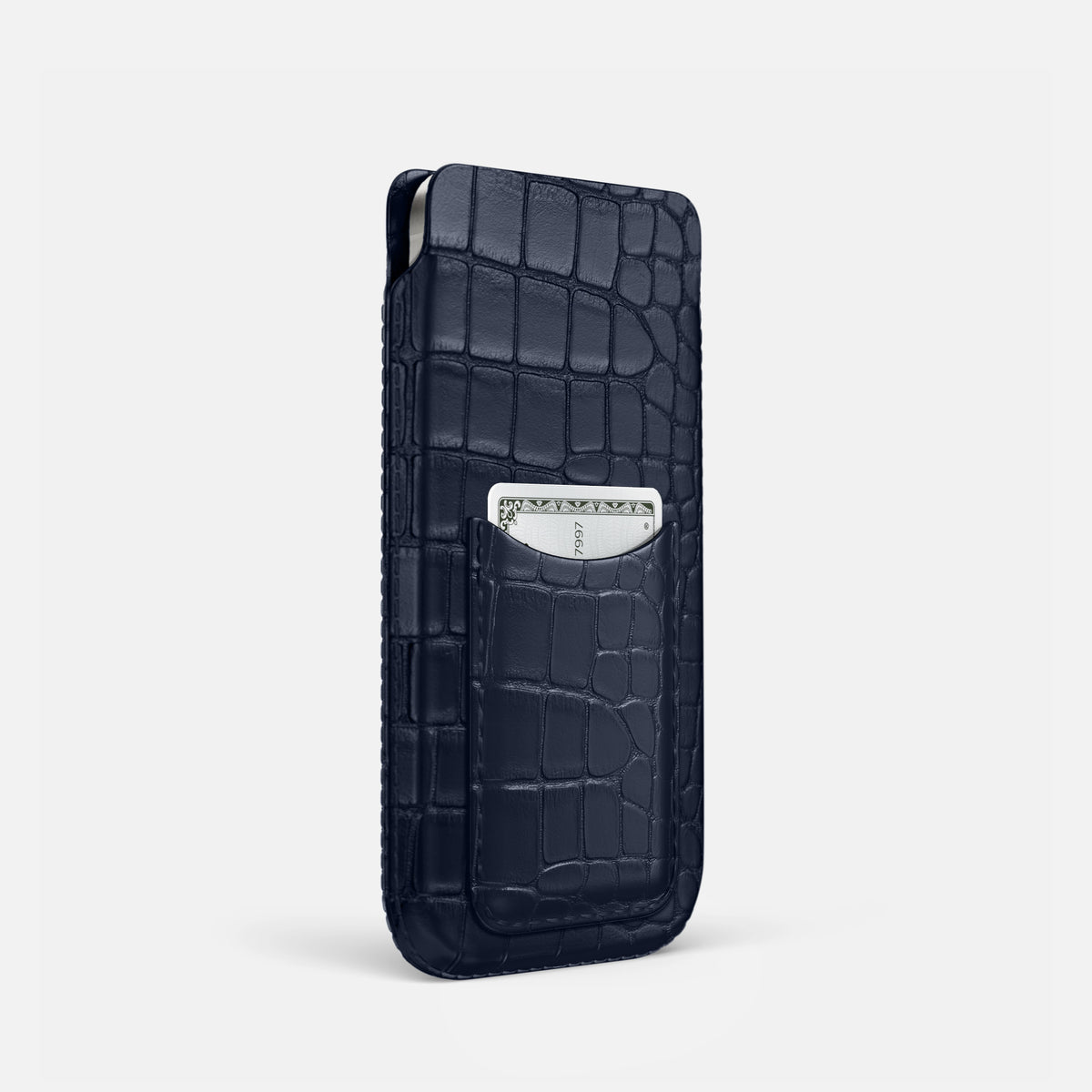 Navy Blue iPhone 16 Pro Pouch Card Case Alligator -2 | Navy-Blue