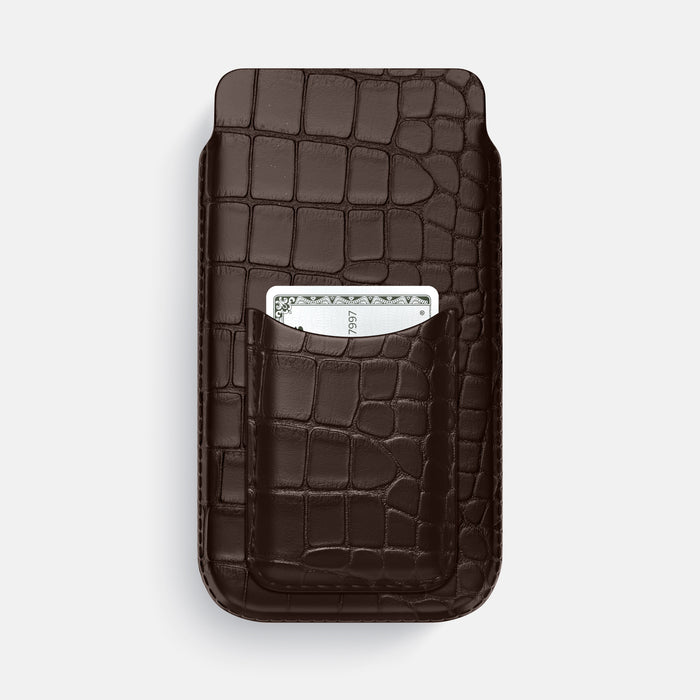 Dark Brown iPhone 16 Pro Max Pouch Card Case Alligator -1 | Dark-Brown