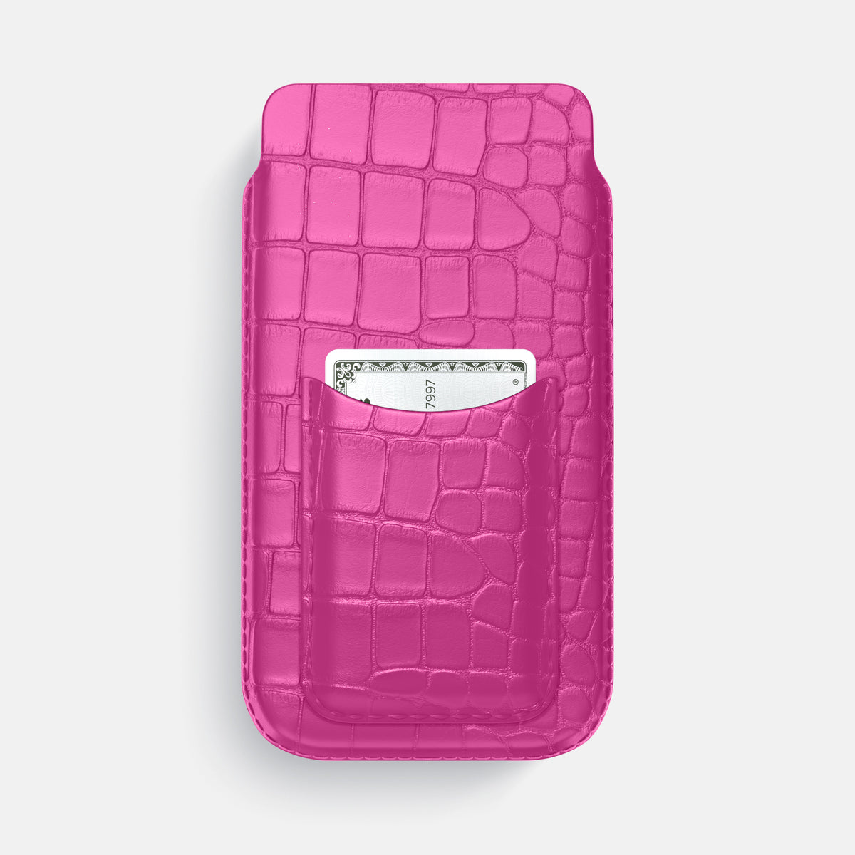 Fuchsia iPhone 16 Pro Max Pouch Card Case Alligator -1 | Fuchsia