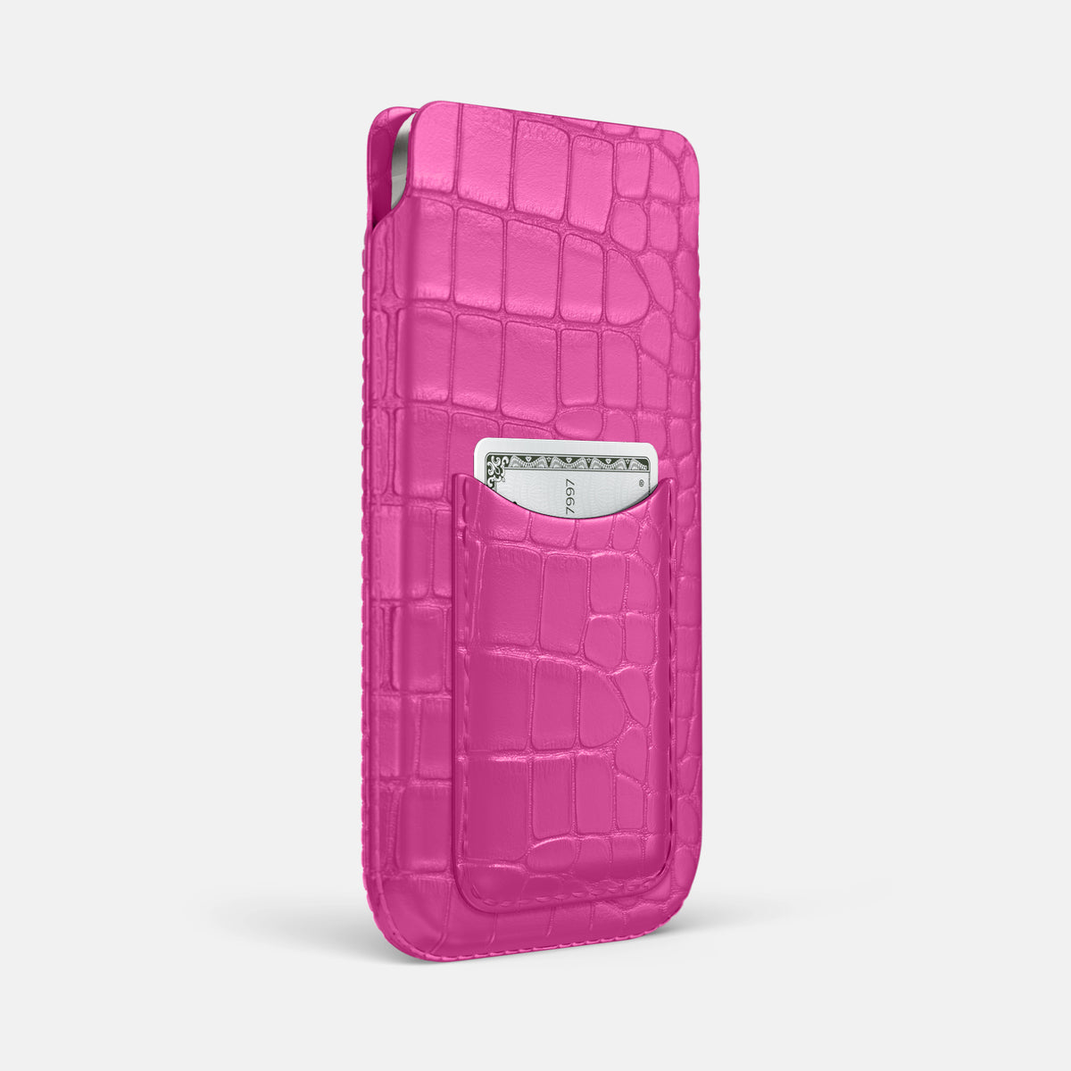 Fuchsia iPhone 16 Pro Max Pouch Card Case Alligator -2 | Fuchsia