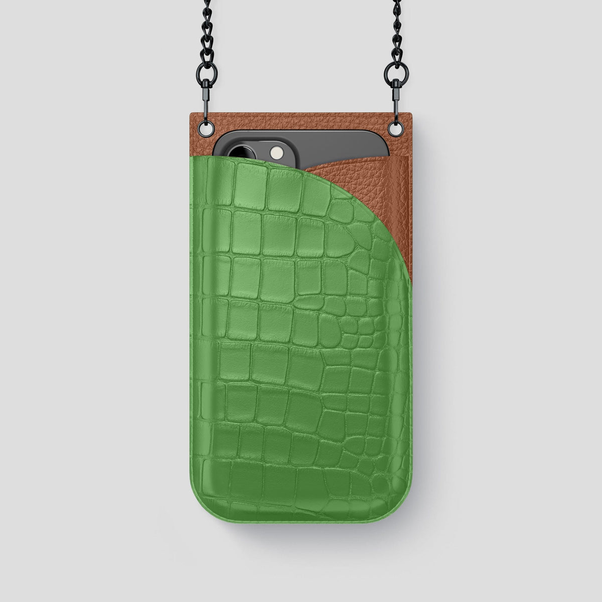 Apple-Green iPhone 14 Pro Crossbody Bag Alligator with Black Metal -1 | Apple-Green-Black