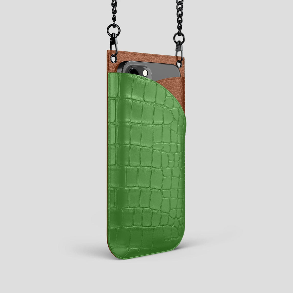 Apple-Green iPhone 14 Pro Crossbody Bag Alligator with Black Metal -2 | Apple-Green-Black
