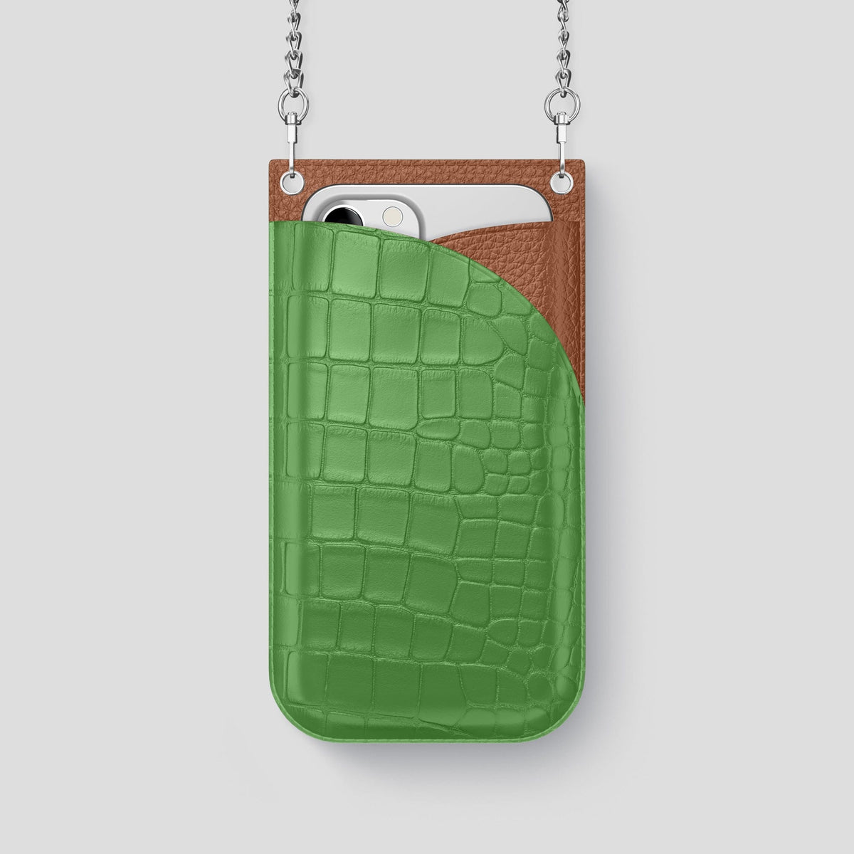 Apple-Green iPhone 14 Pro Crossbody Bag Alligator with Steel Metal -1 | Apple-Green-Steel