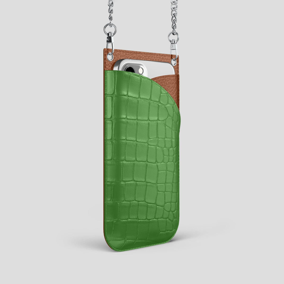 Apple-Green iPhone 14 Pro Crossbody Bag Alligator with Steel Metal -2 | Apple-Green-Steel