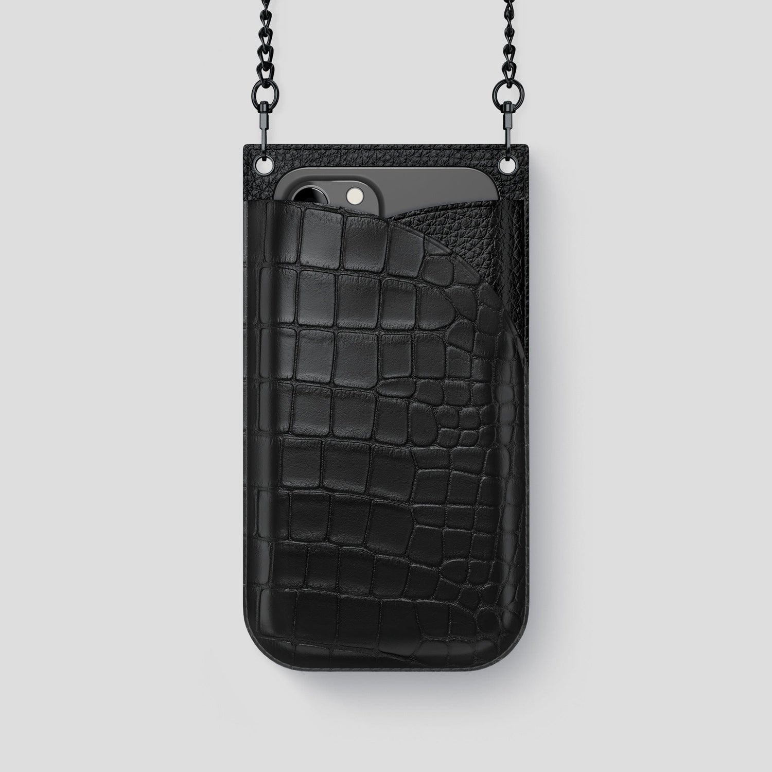 Black iPhone 14 Pro Crossbody Bag Alligator with Black Metal -1 | Black-Black