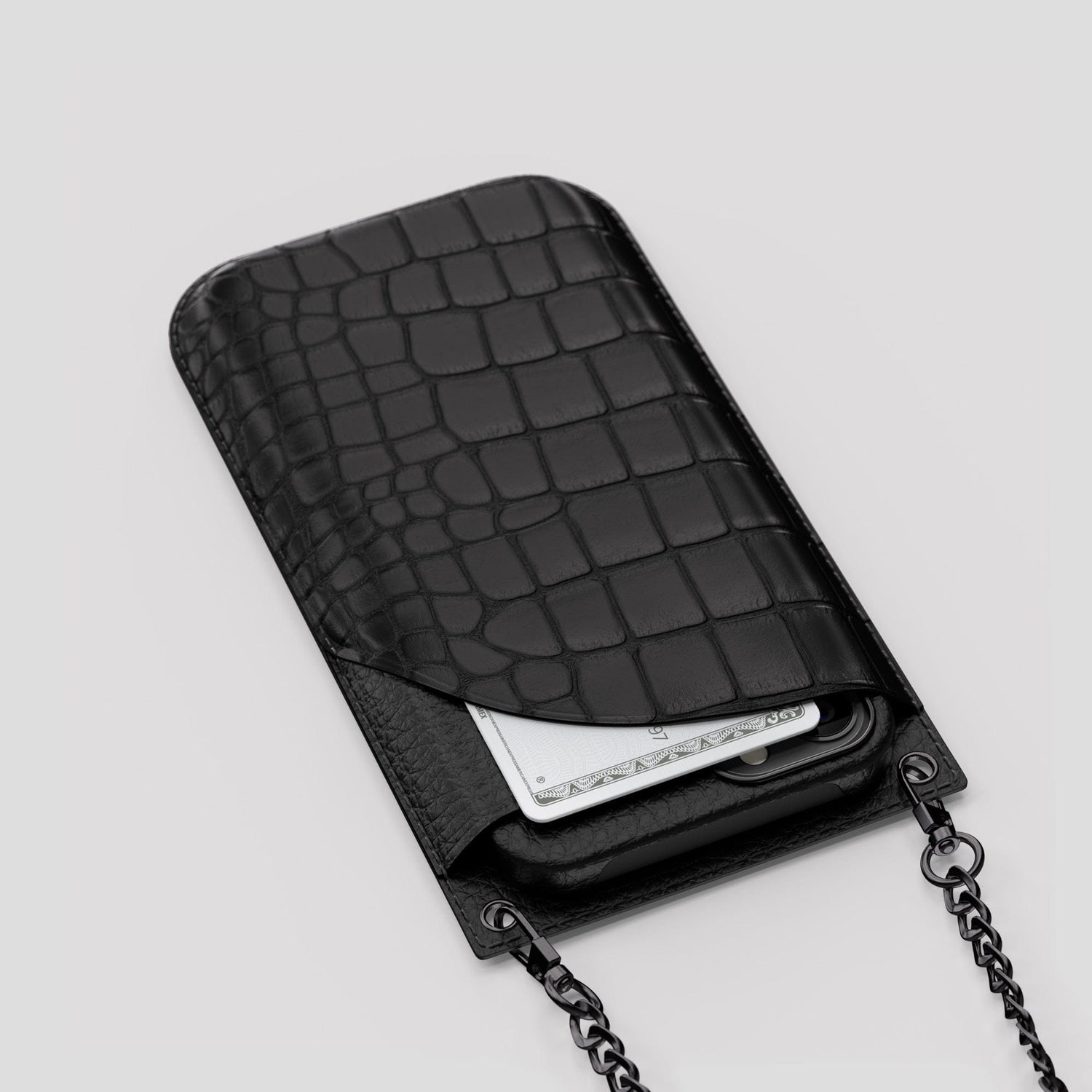 Black iPhone 14 Pro Crossbody Bag Alligator with Black Metal -5 | Black-Black