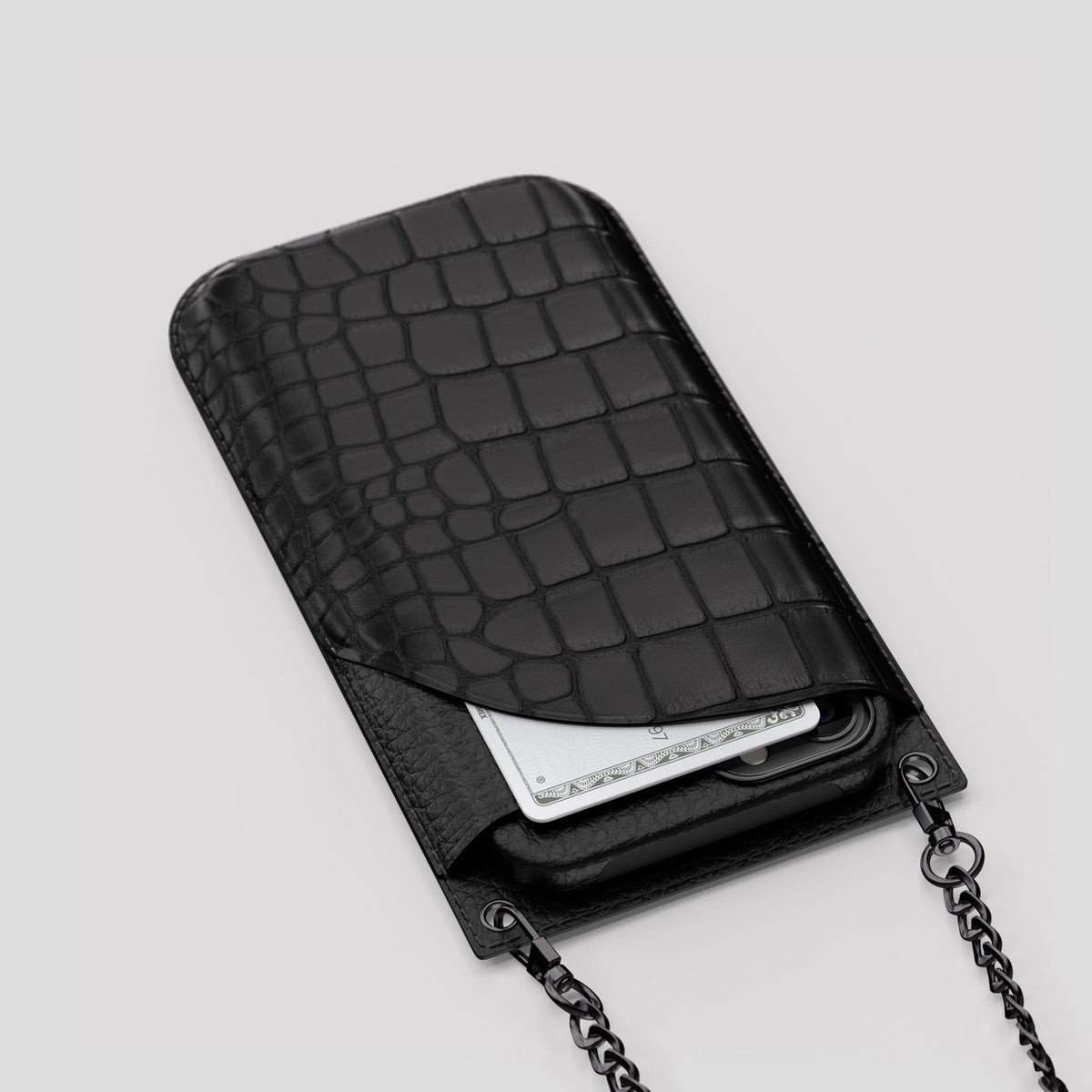 Black iPhone 14 Pro Crossbody Bag Alligator with Black Metal -5 | Black-Black