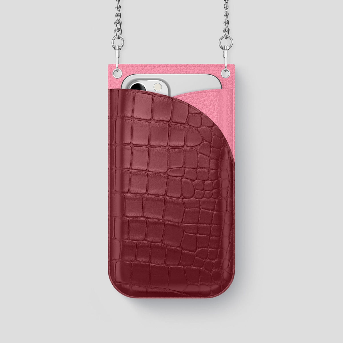 Burgundy iPhone 14 Pro Crossbody Bag Alligator with Steel Metal -1 | Burgundy-Steel