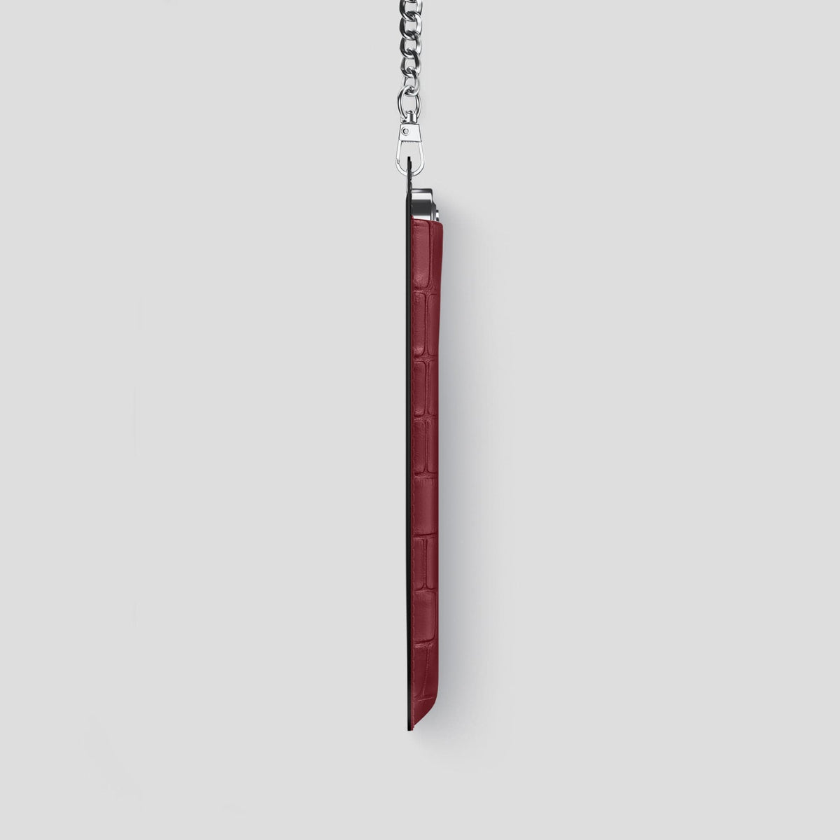 Burgundy iPhone 14 Pro Crossbody Bag Alligator with Steel Metal -4 | Burgundy-Steel