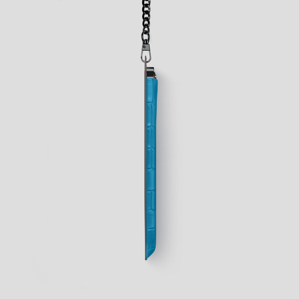 Curaçao-Blue iPhone 14 Pro Crossbody Bag Alligator with Black Metal -4 | Curaçao-Blue-Black