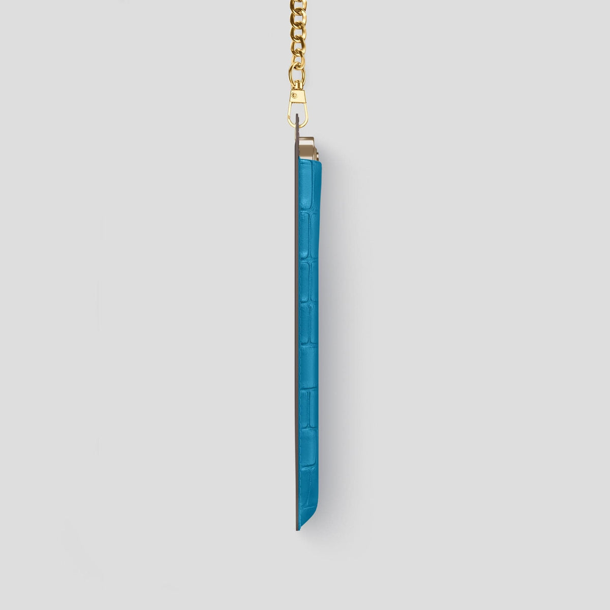 Curaçao-Blue iPhone 14 Pro Crossbody Bag Alligator with Gold Metal -4 | Curaçao-Blue-Gold