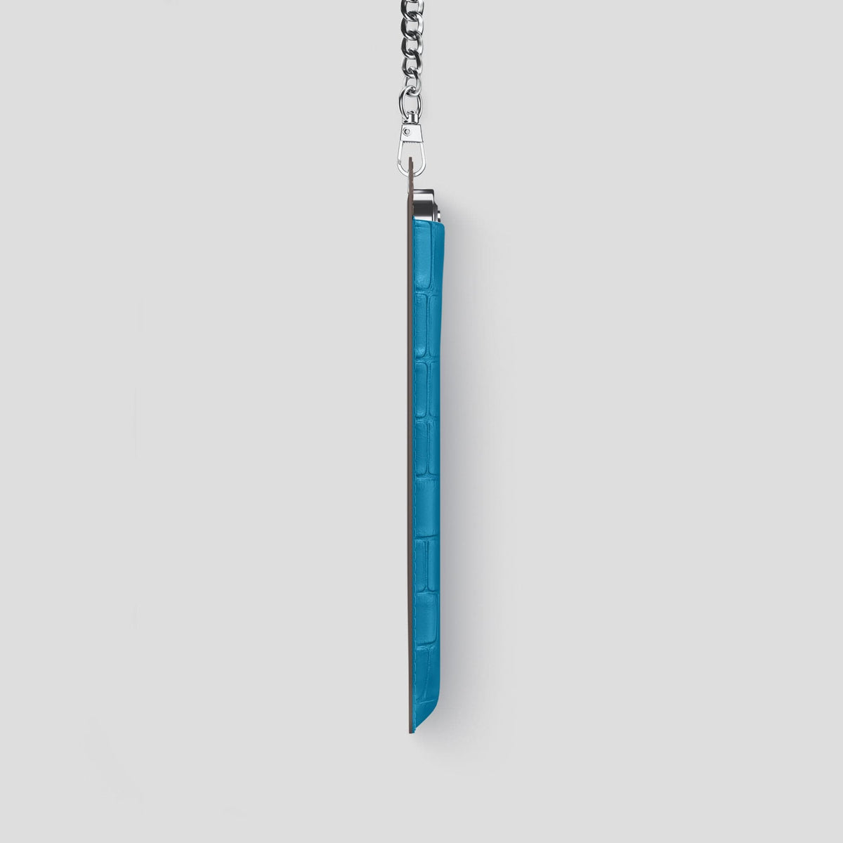 Curaçao-Blue iPhone 14 Pro Crossbody Bag Alligator with Steel Metal -4 | Curaçao-Blue-Steel