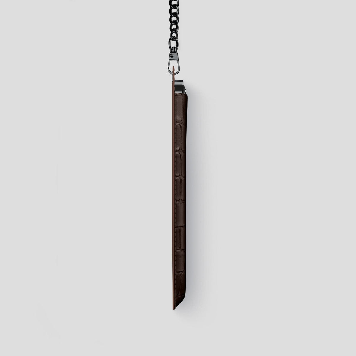 Dark Brown iPhone 14 Pro Crossbody Bag Alligator with Black Metal -4 | Dark-Brown-Black