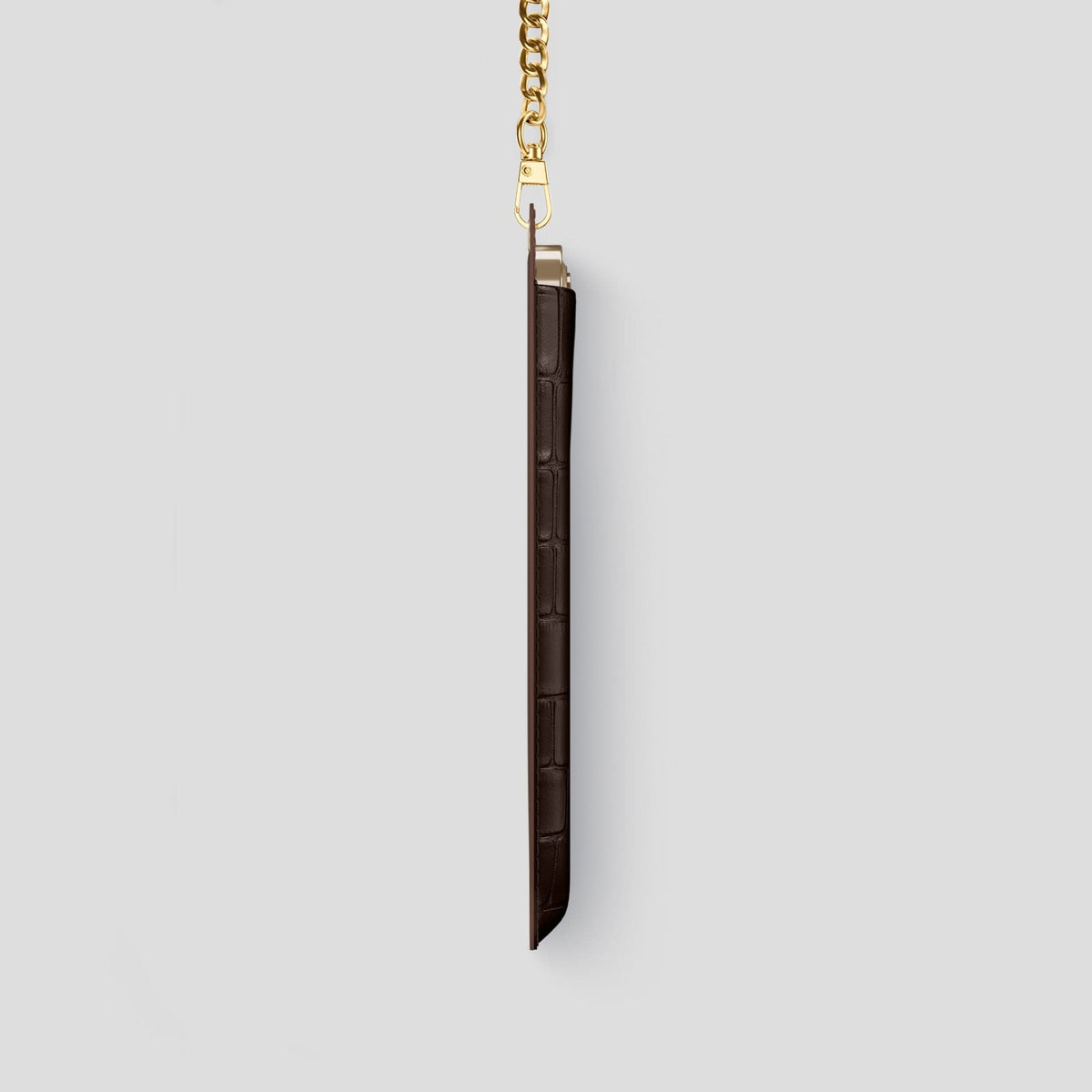 Dark Brown iPhone 14 Pro Crossbody Bag Alligator with Gold Metal -4 | Dark-Brown-Gold