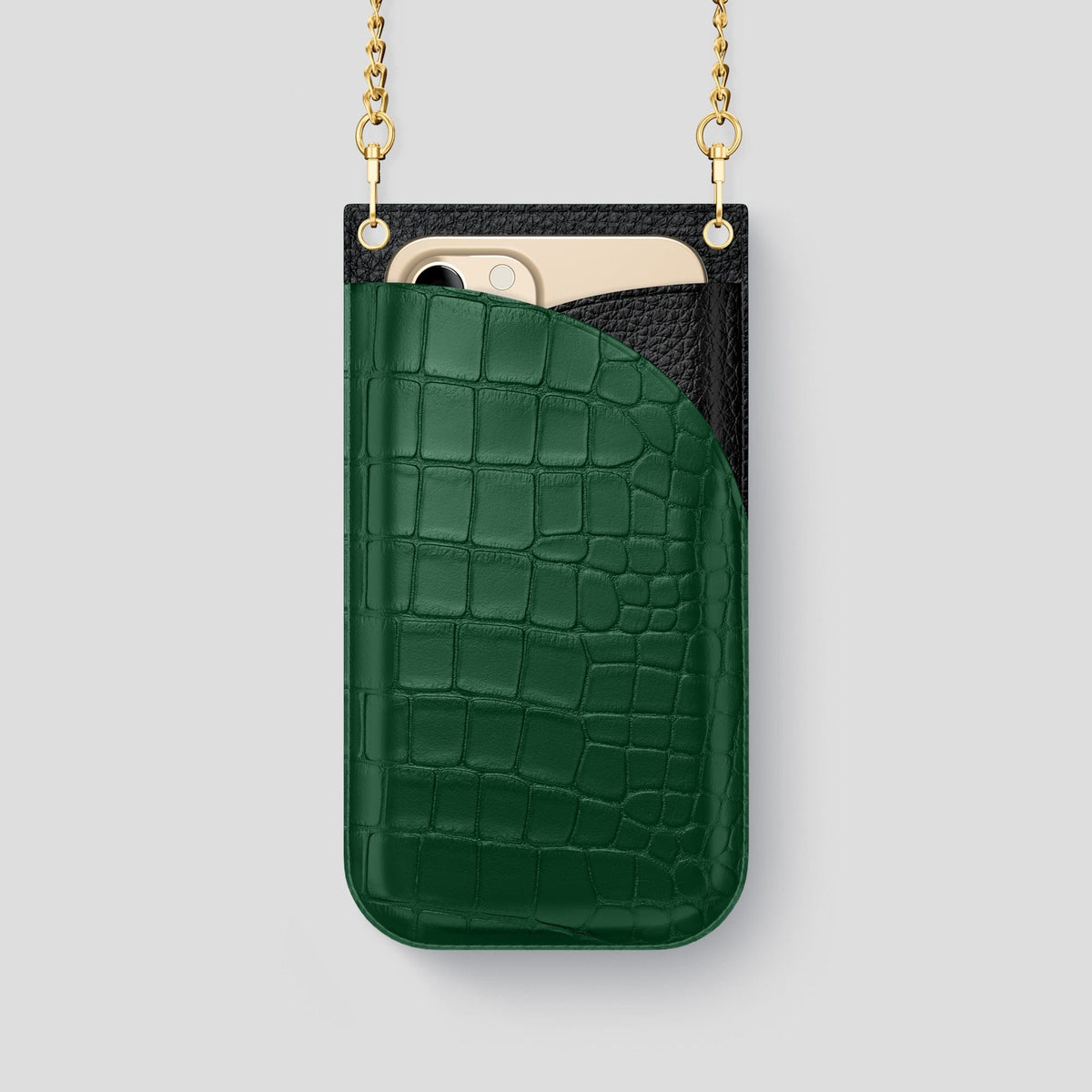 Forest-Green iPhone 14 Pro Crossbody Bag Alligator with Gold Metal -1 | Forest-Green-Gold
