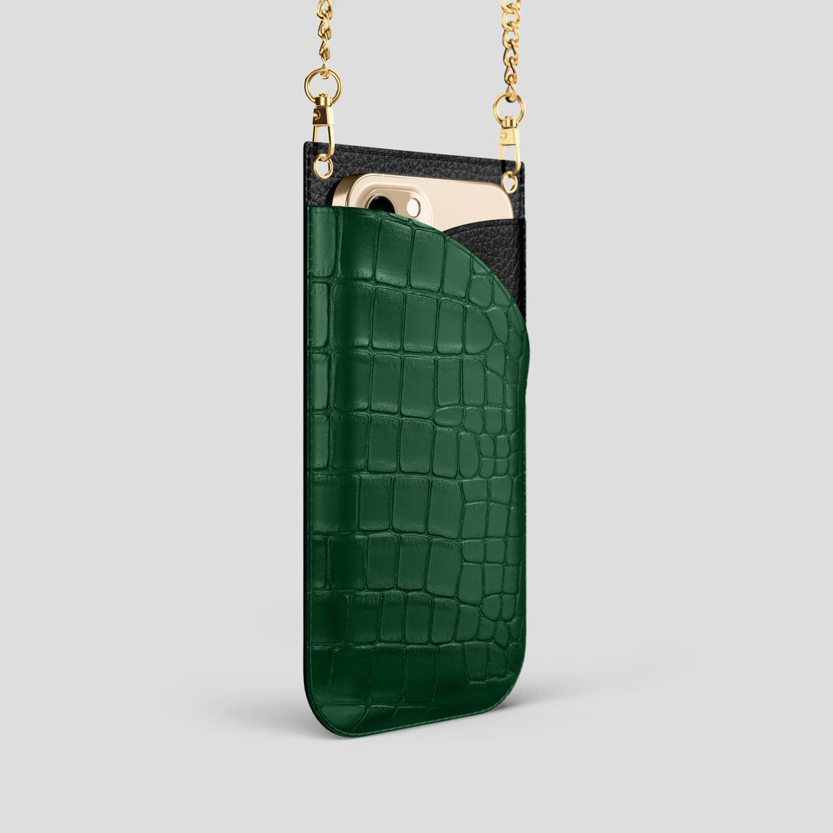 Forest-Green iPhone 14 Pro Crossbody Bag Alligator with Gold Metal -2 | Forest-Green-Gold