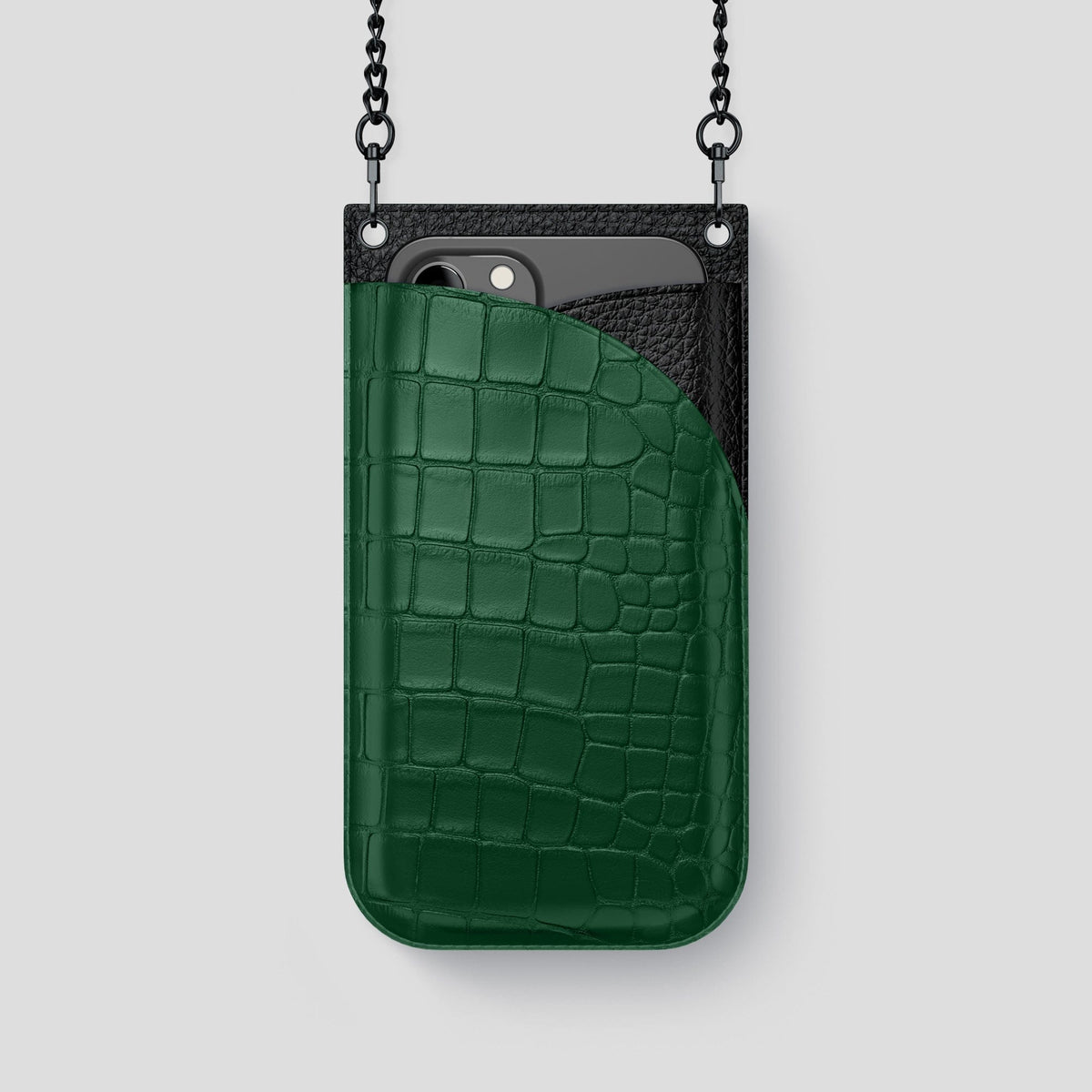 Forest-Green iPhone 14 Pro Crossbody Bag Alligator with Black Metal -1 | Forest-Green-Black