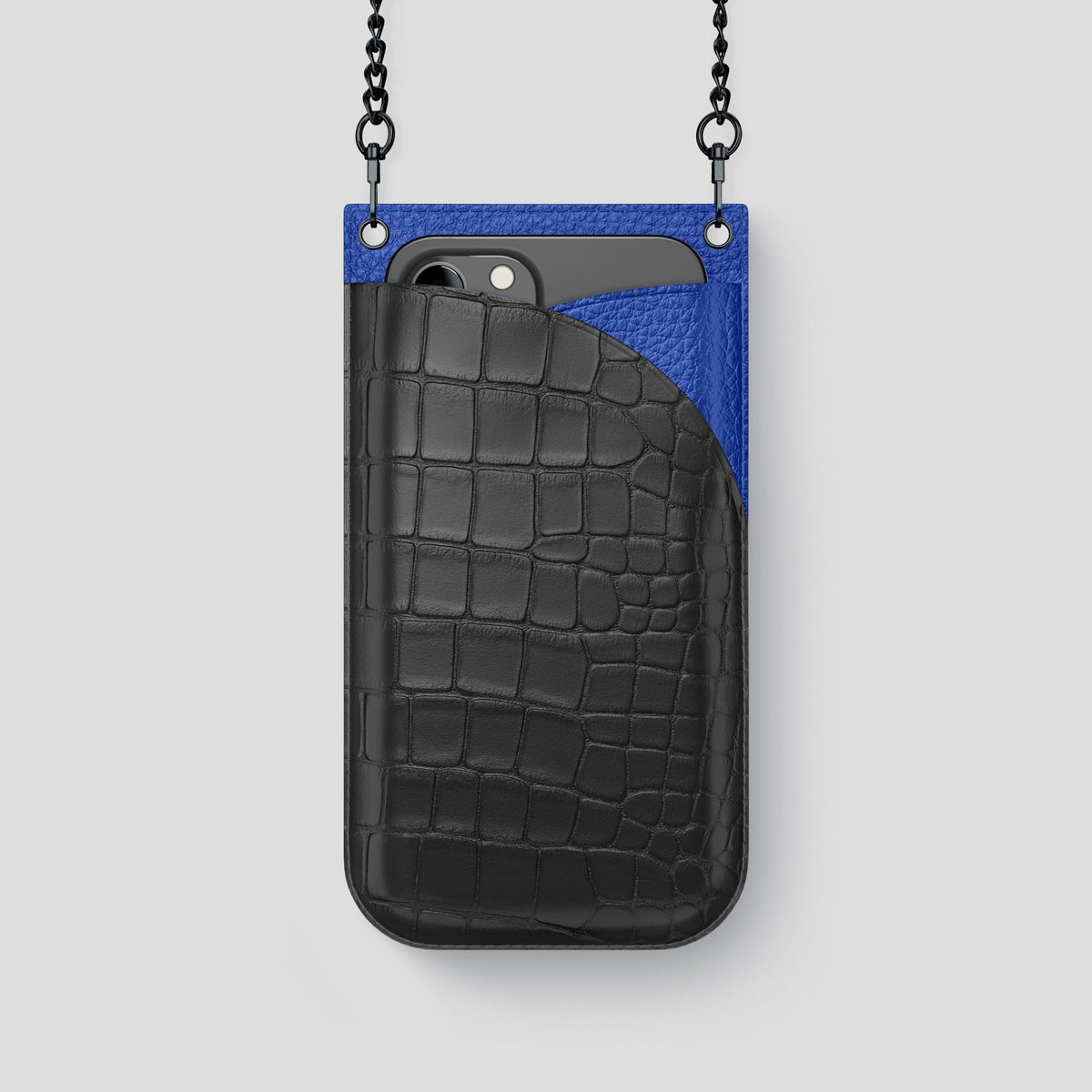 Grey iPhone 14 Pro Crossbody Bag Alligator with Black Metal -1 | Grey-Black