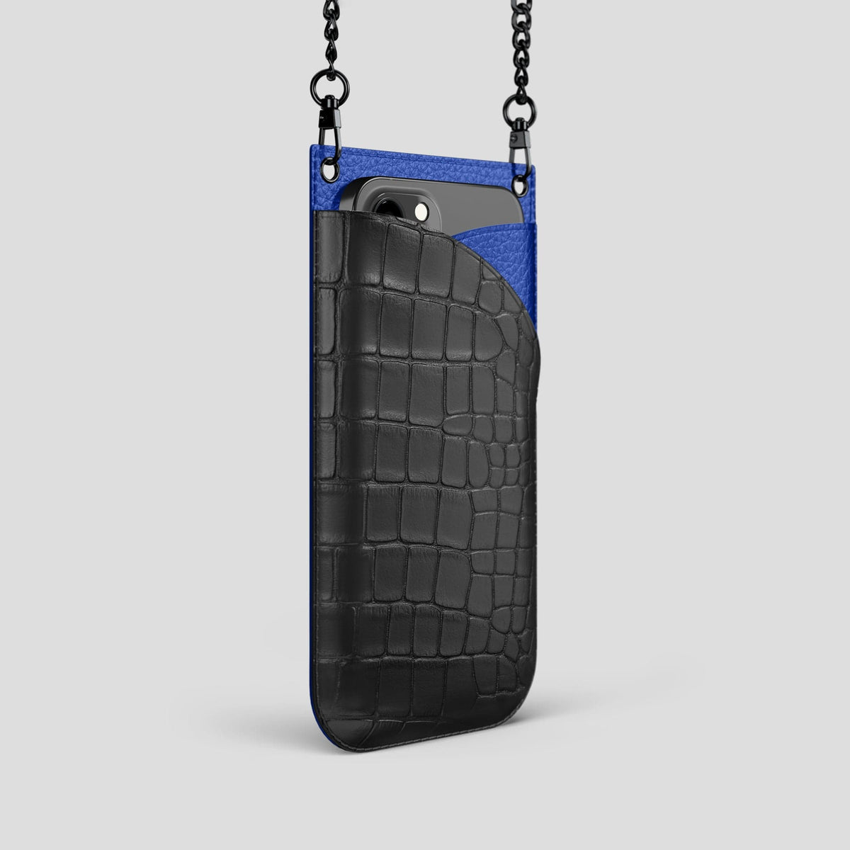 Grey iPhone 14 Pro Crossbody Bag Alligator with Black Metal -2 | Grey-Black