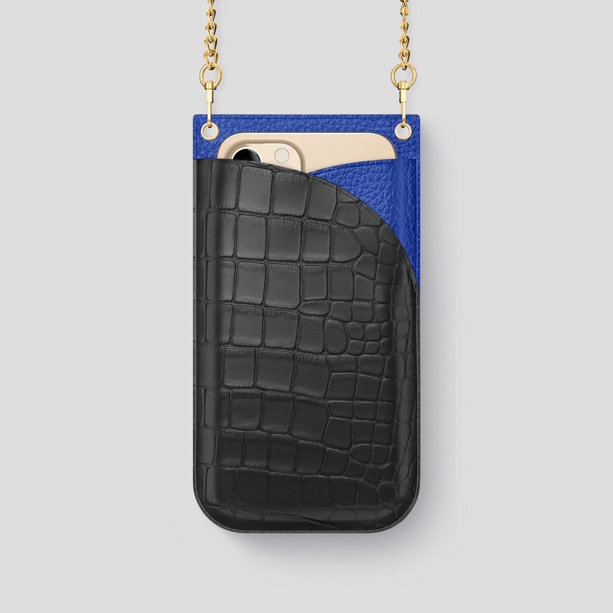 Grey iPhone 14 Pro Crossbody Bag Alligator with Gold Metal -1 | Grey-Gold