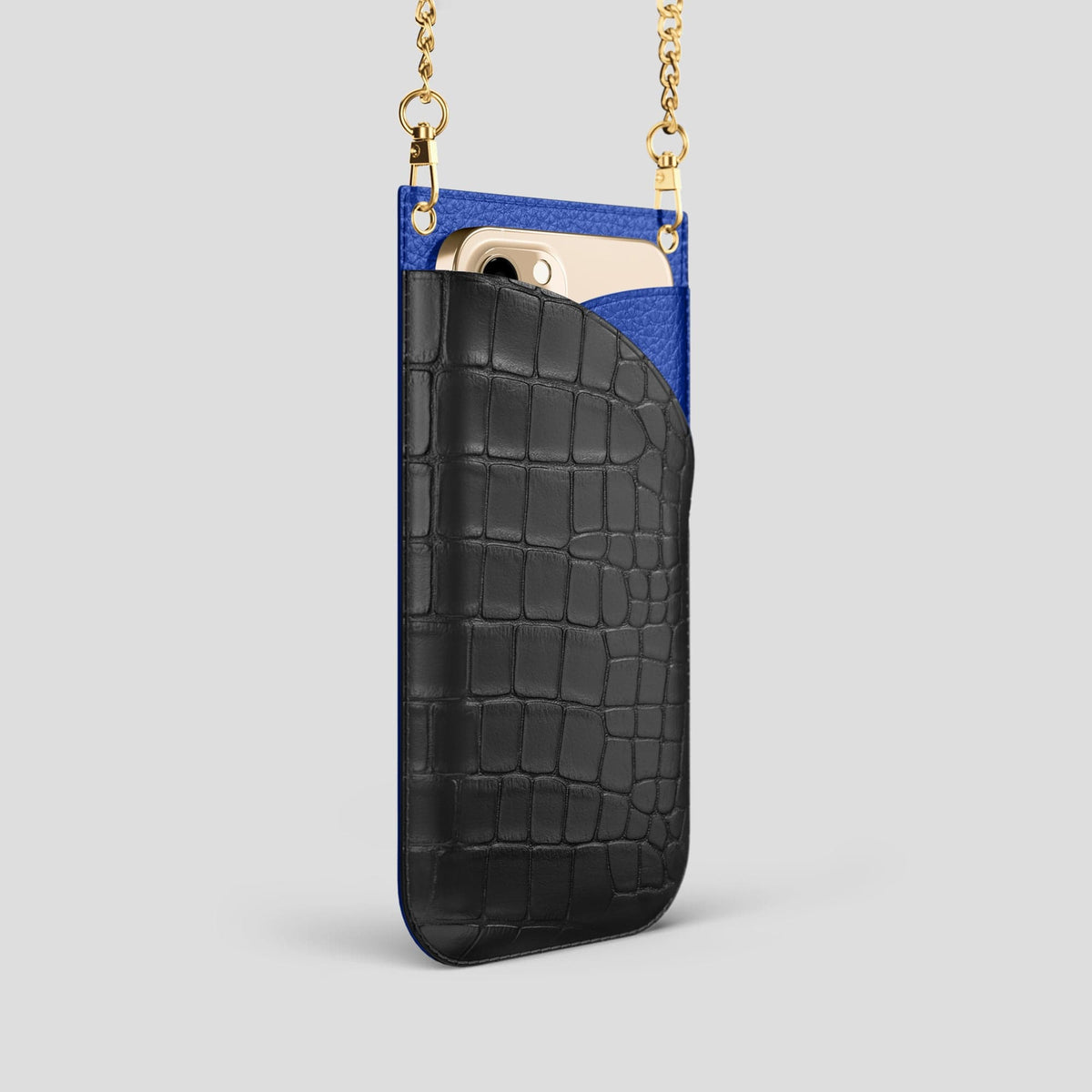 Grey iPhone 14 Pro Crossbody Bag Alligator with Gold Metal -2 | Grey-Gold