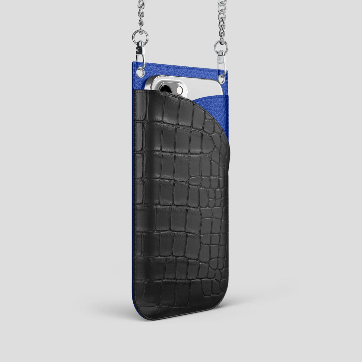 Grey iPhone 14 Pro Crossbody Bag Alligator with Steel Metal -2 | Grey-Steel
