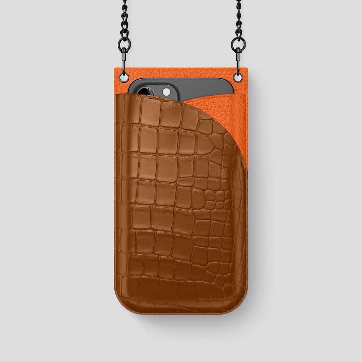 Honey iPhone 14 Pro Crossbody Bag Alligator with Black Metal -1 | Honey-Black