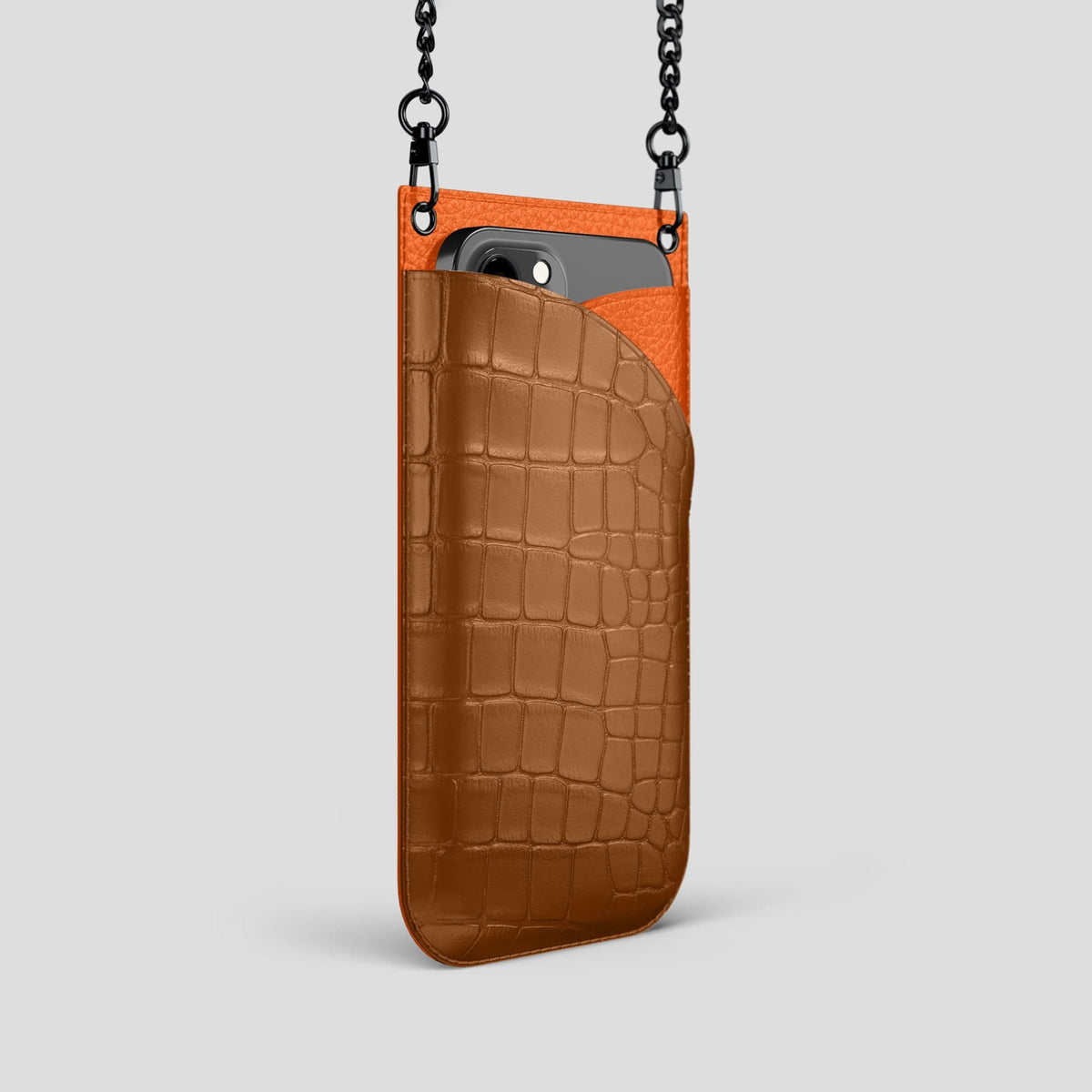 Honey iPhone 14 Pro Crossbody Bag Alligator with Black Metal -2 | Honey-Black