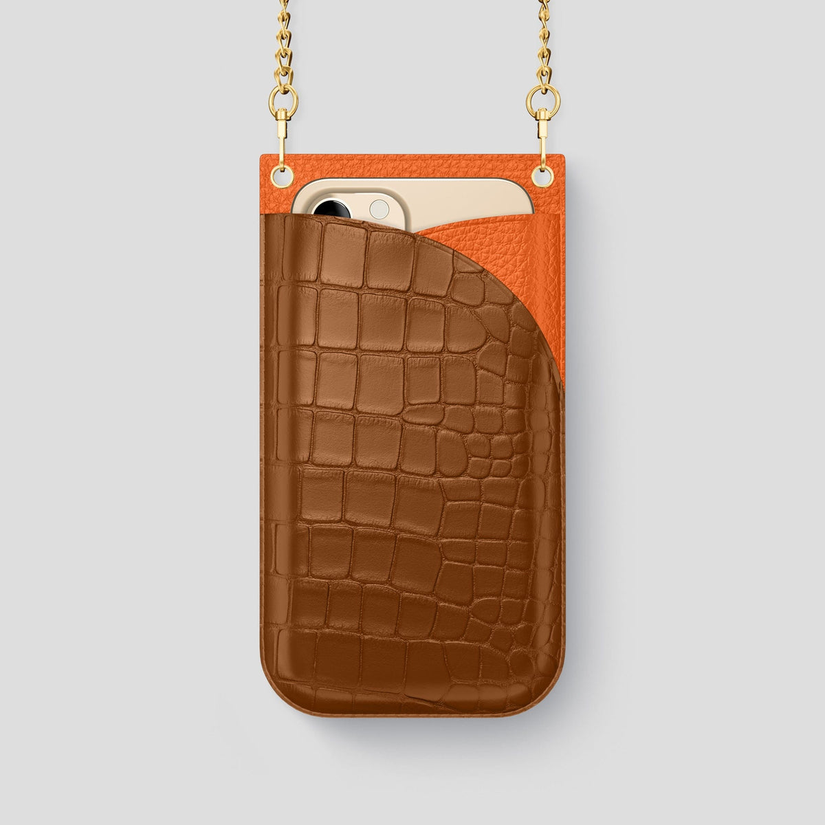 Honey iPhone 14 Pro Crossbody Bag Alligator with Gold Metal -1 | Honey-Gold