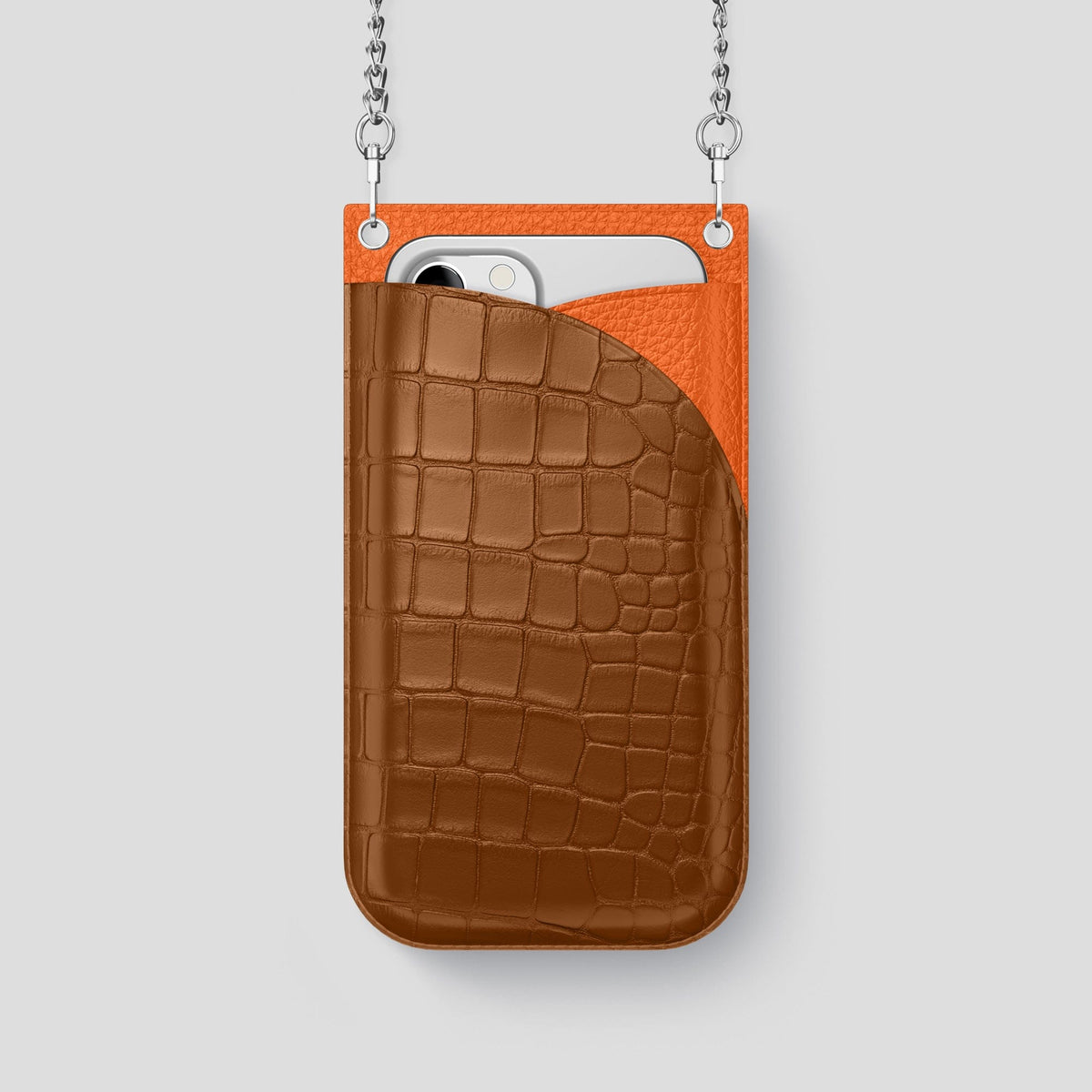 Honey iPhone 14 Pro Crossbody Bag Alligator with Steel Metal -1 | Honey-Steel