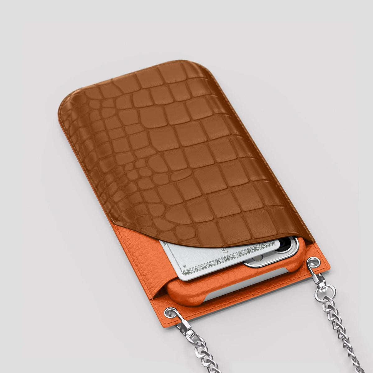 Honey iPhone 14 Pro Crossbody Bag Alligator with Steel Metal -5 | Honey-Steel