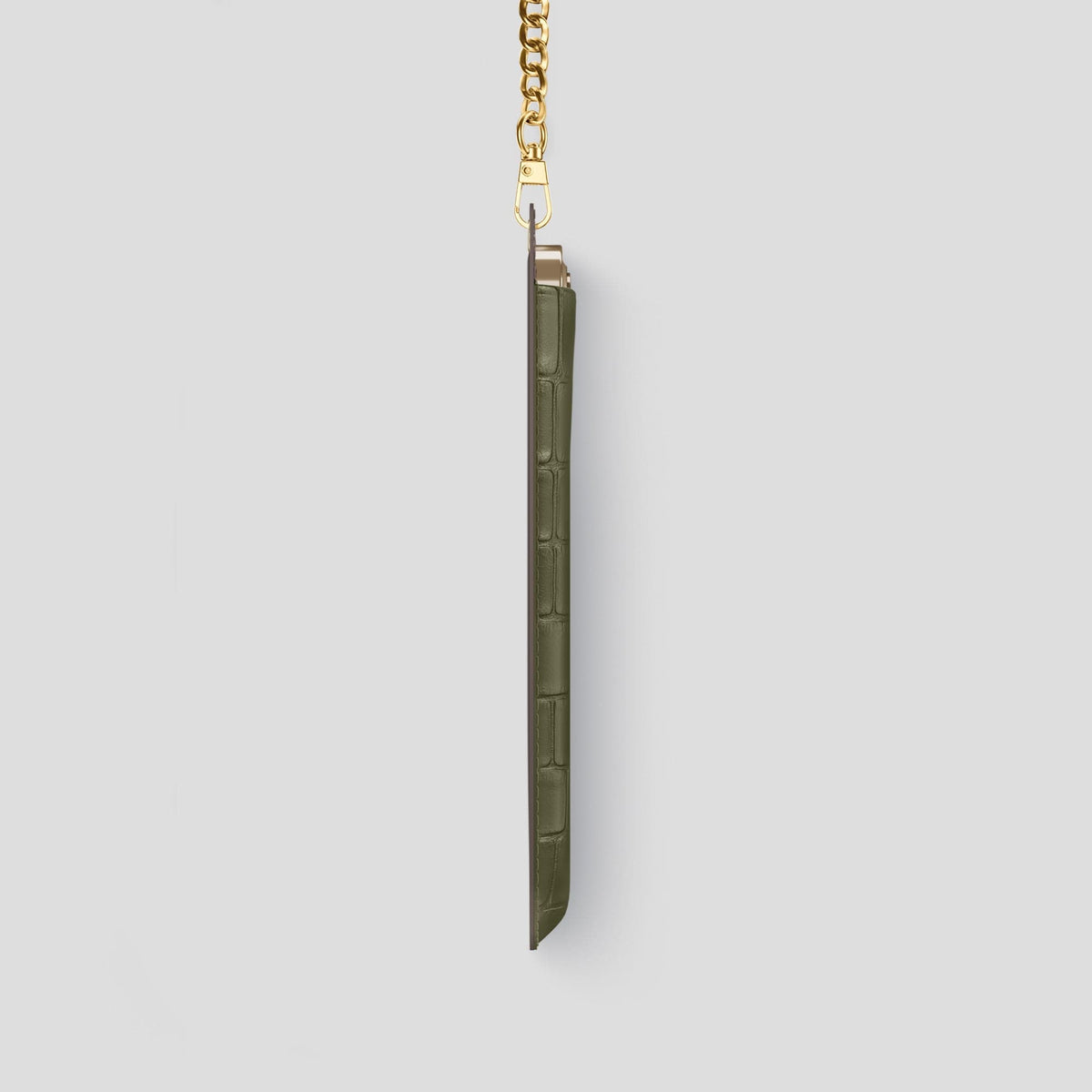 Kaki-Green iPhone 14 Pro Crossbody Bag Alligator with Gold Metal -4 | Kaki-Green-Gold
