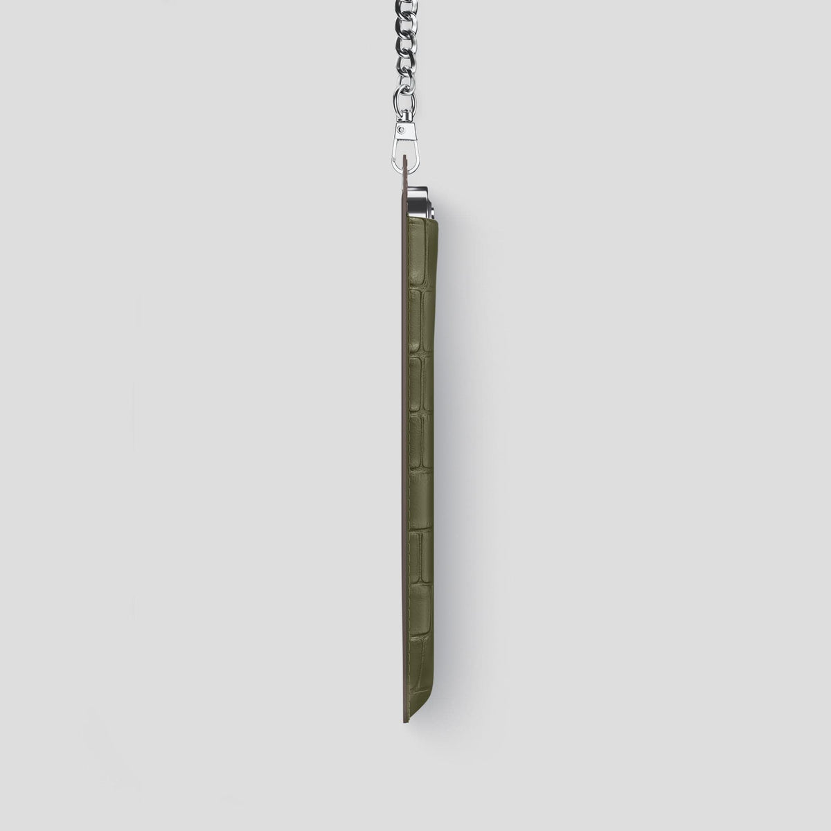 Kaki-Green iPhone 14 Pro Crossbody Bag Alligator with Steel Metal -4 | Kaki-Green-Steel