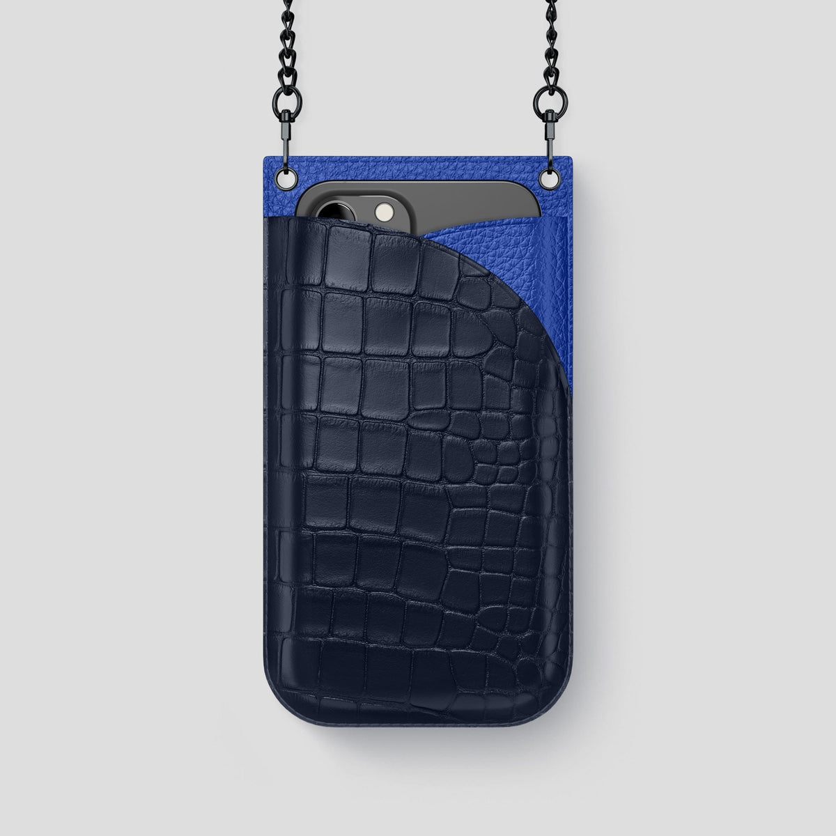 Navy Blue iPhone 14 Pro Crossbody Bag Alligator with Black Metal -1 | Navy-Blue-Black