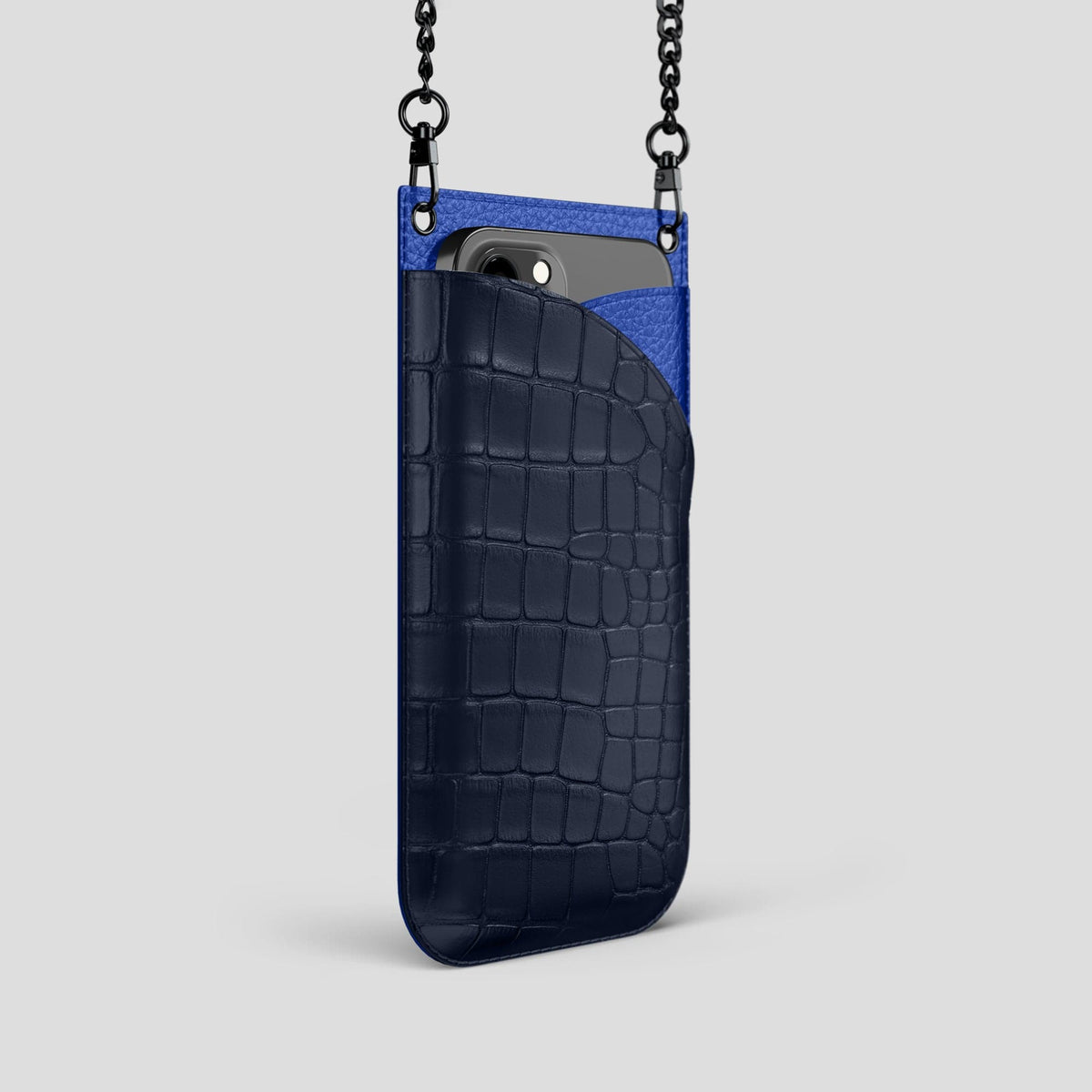 Navy Blue iPhone 14 Pro Crossbody Bag Alligator with Black Metal -2 | Navy-Blue-Black