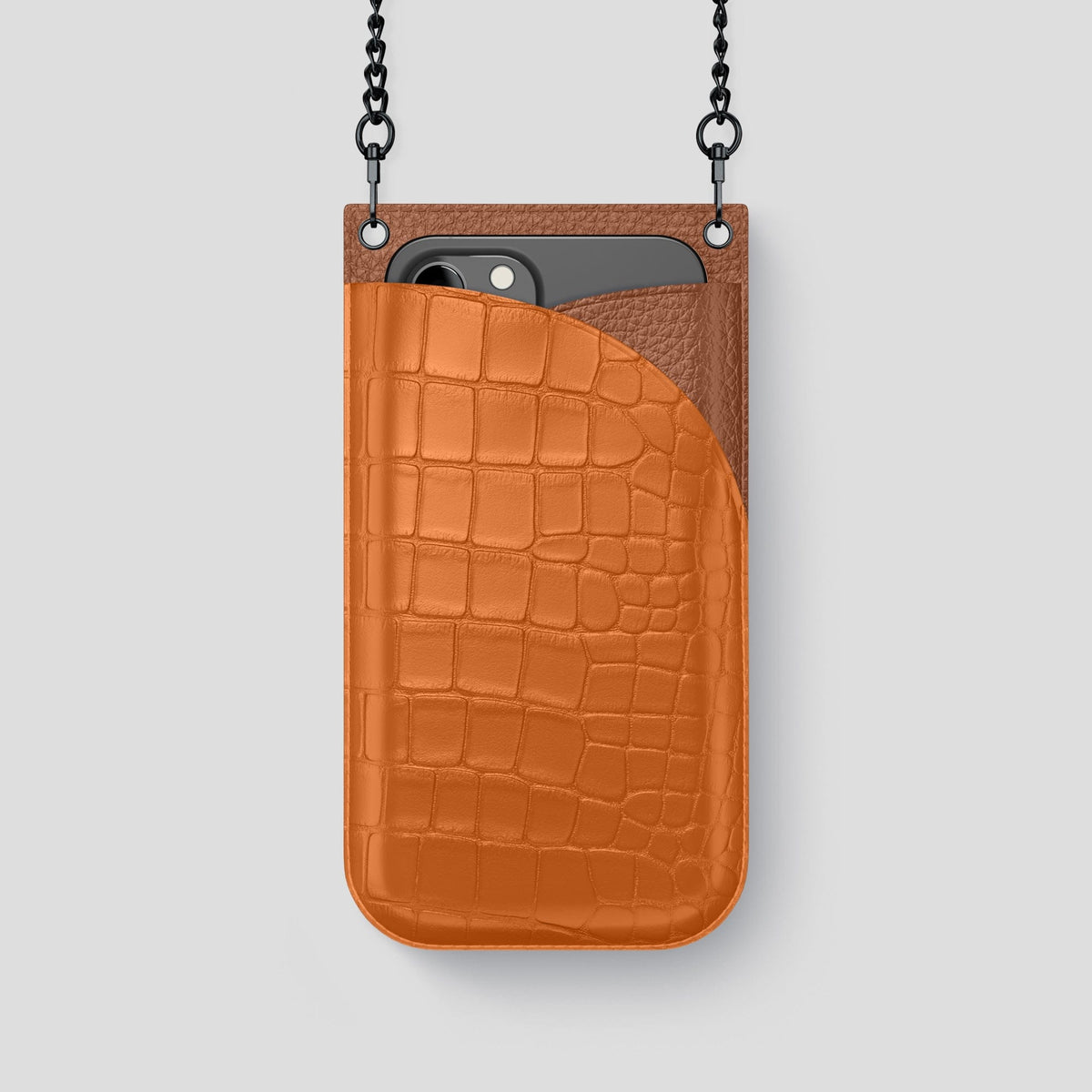 Orange iPhone 14 Pro Crossbody Bag Alligator with Black Metal -1 | Orange-Black