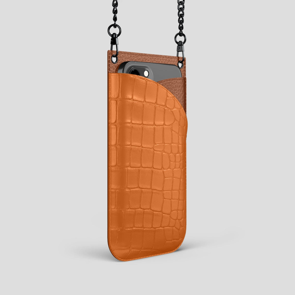 Orange iPhone 14 Pro Crossbody Bag Alligator with Black Metal -2 | Orange-Black
