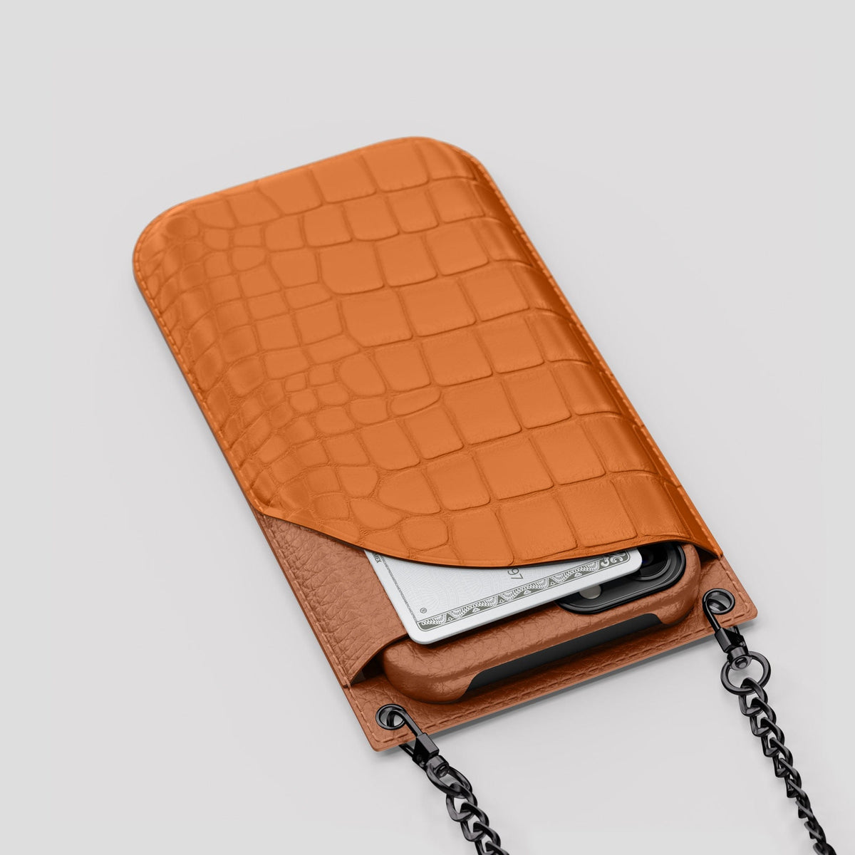 Orange iPhone 14 Pro Crossbody Bag Alligator with Black Metal -5 | Orange-Black