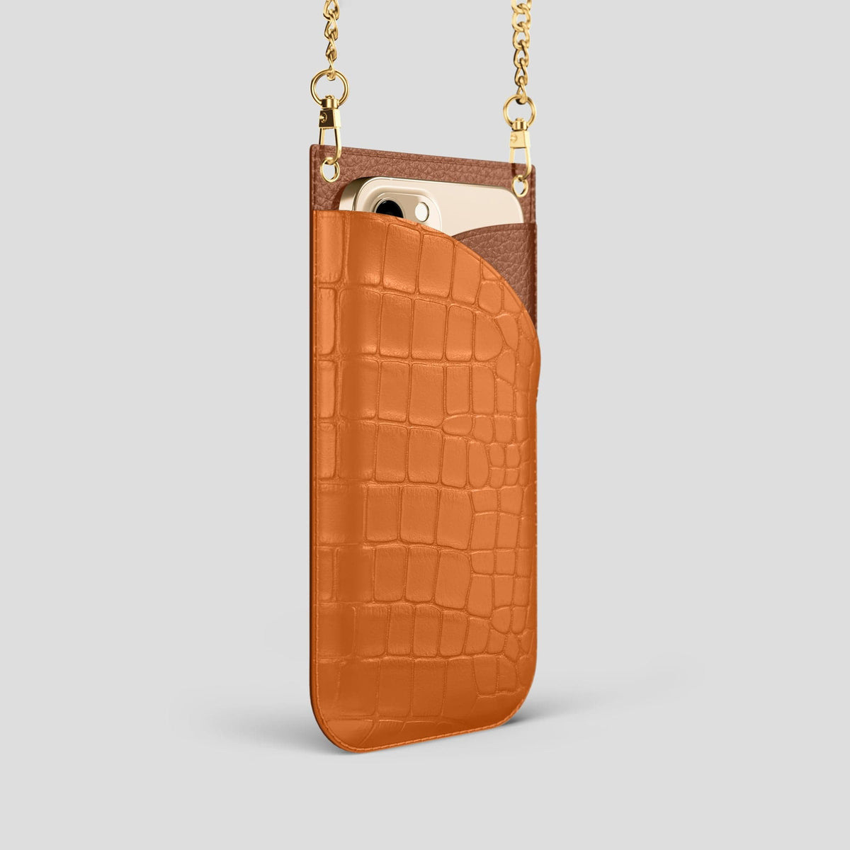 Orange iPhone 14 Pro Crossbody Bag Alligator with Gold Metal -2 | Orange-Gold