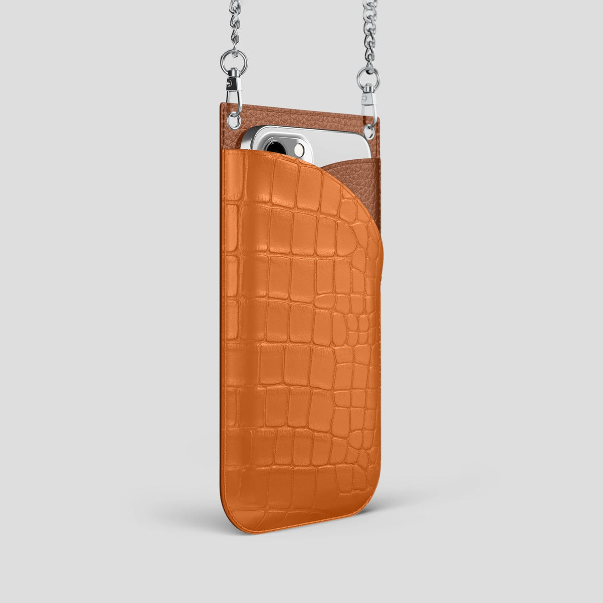 Orange iPhone 14 Pro Crossbody Bag Alligator with Steel Metal -2 | Orange-Steel