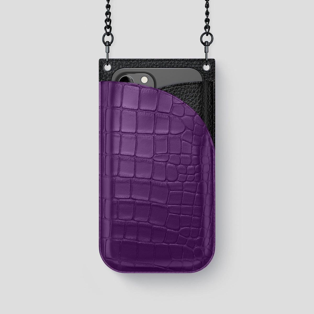 Purple iPhone 14 Pro Crossbody Bag Alligator with Black Metal -1 | Purple-Black