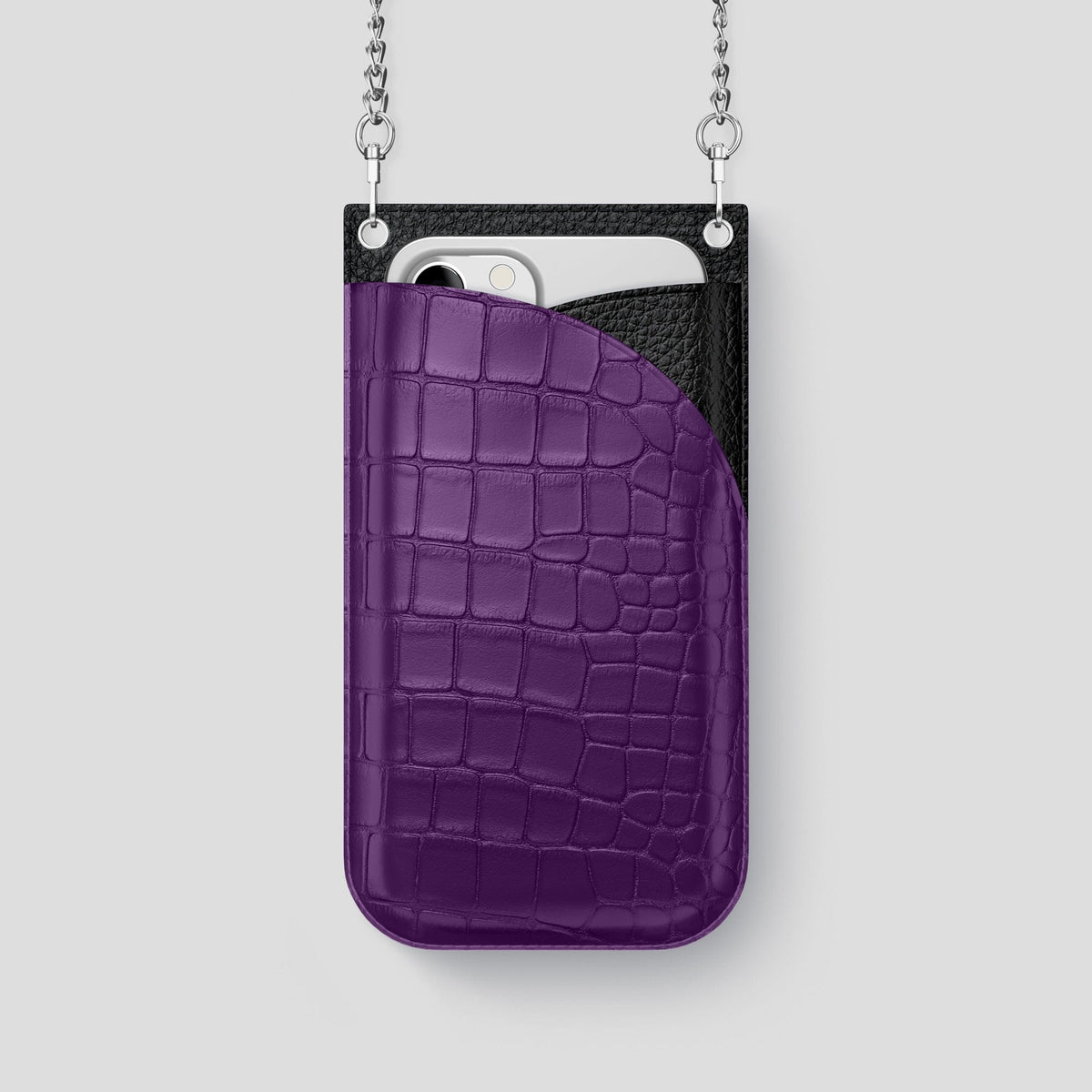Purple iPhone 14 Pro Crossbody Bag Alligator with Steel Metal -1 | Purple-Steel